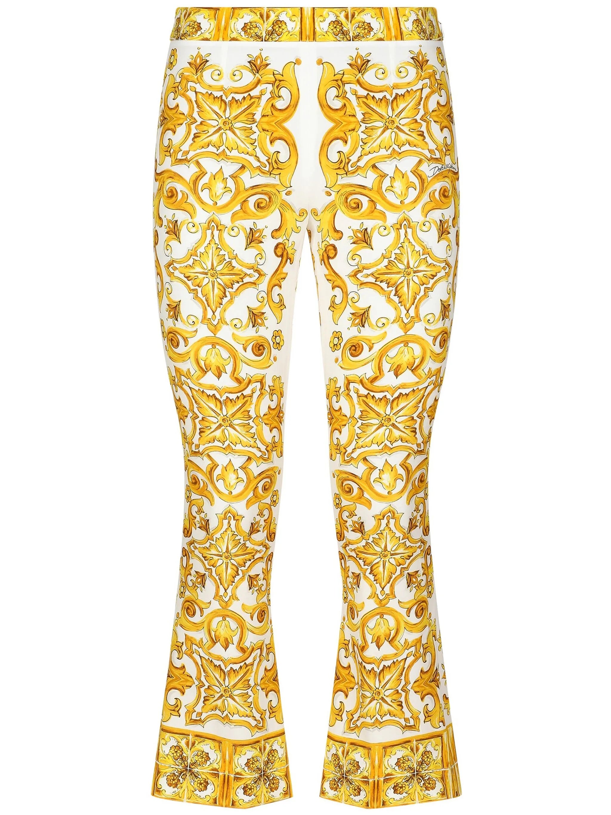 Majolica-print flared trousers