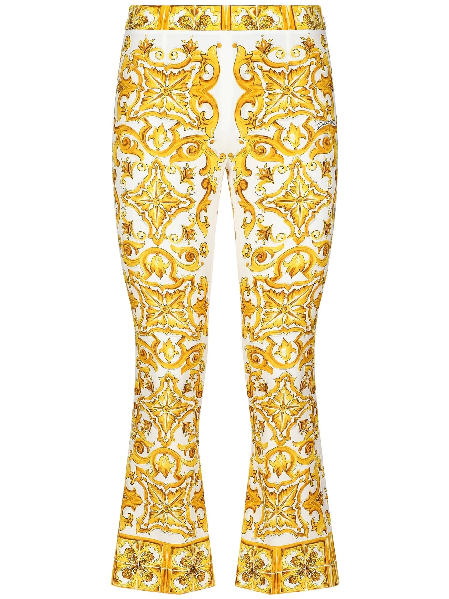 Majolica-print flared trousers