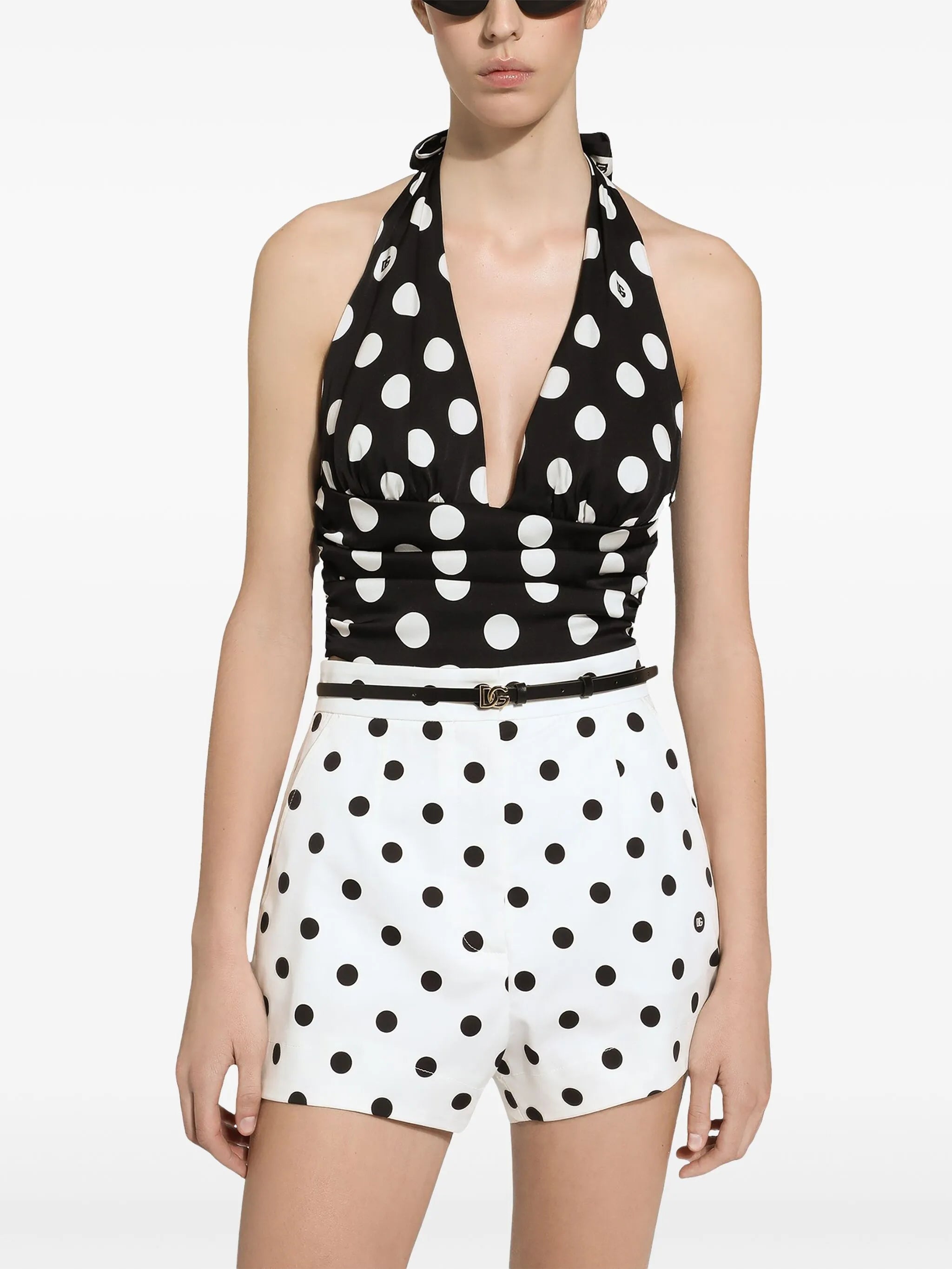 polka dot-print high-waisted shorts