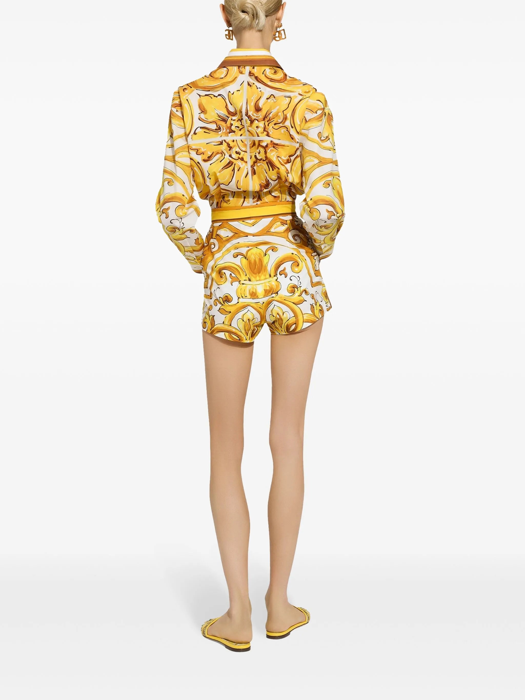 Majolica-print cotton shorts