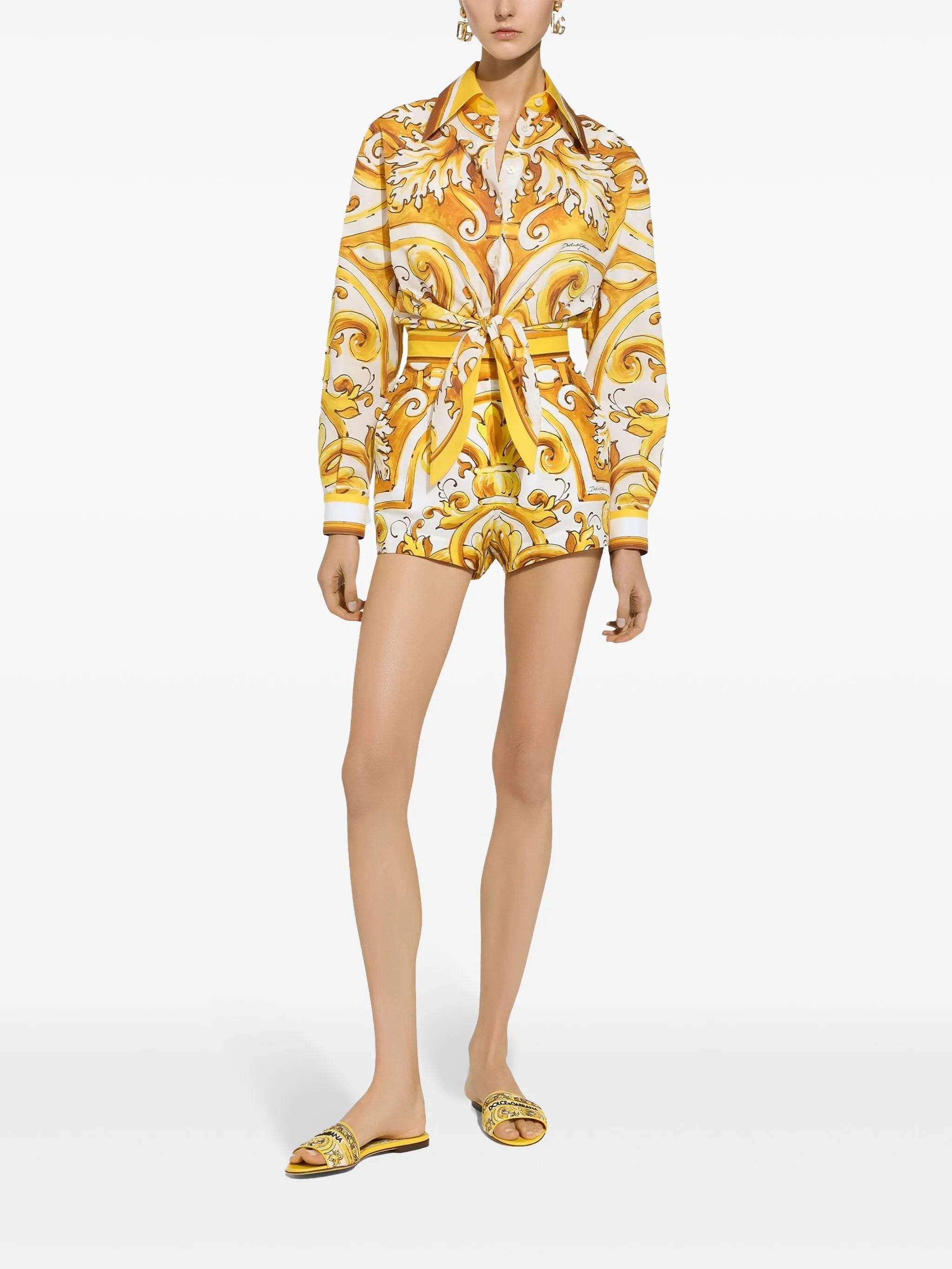 Majolica-print cotton shorts
