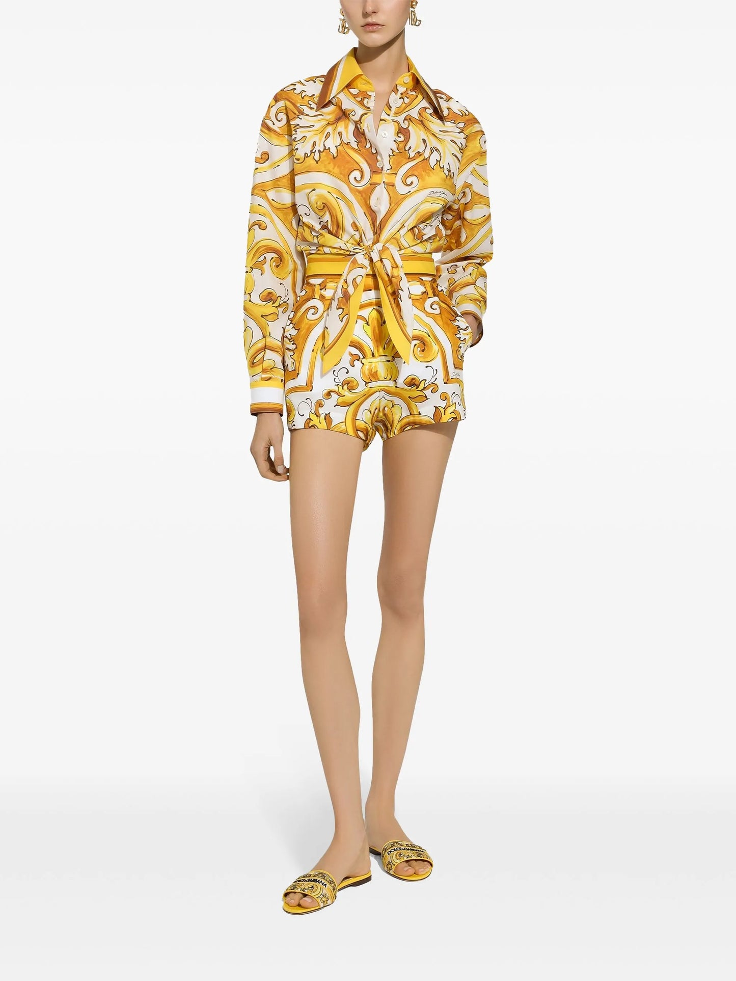 Majolica-print cotton shorts