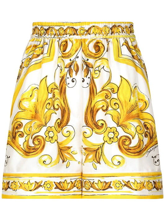 Majolica-print silk shorts