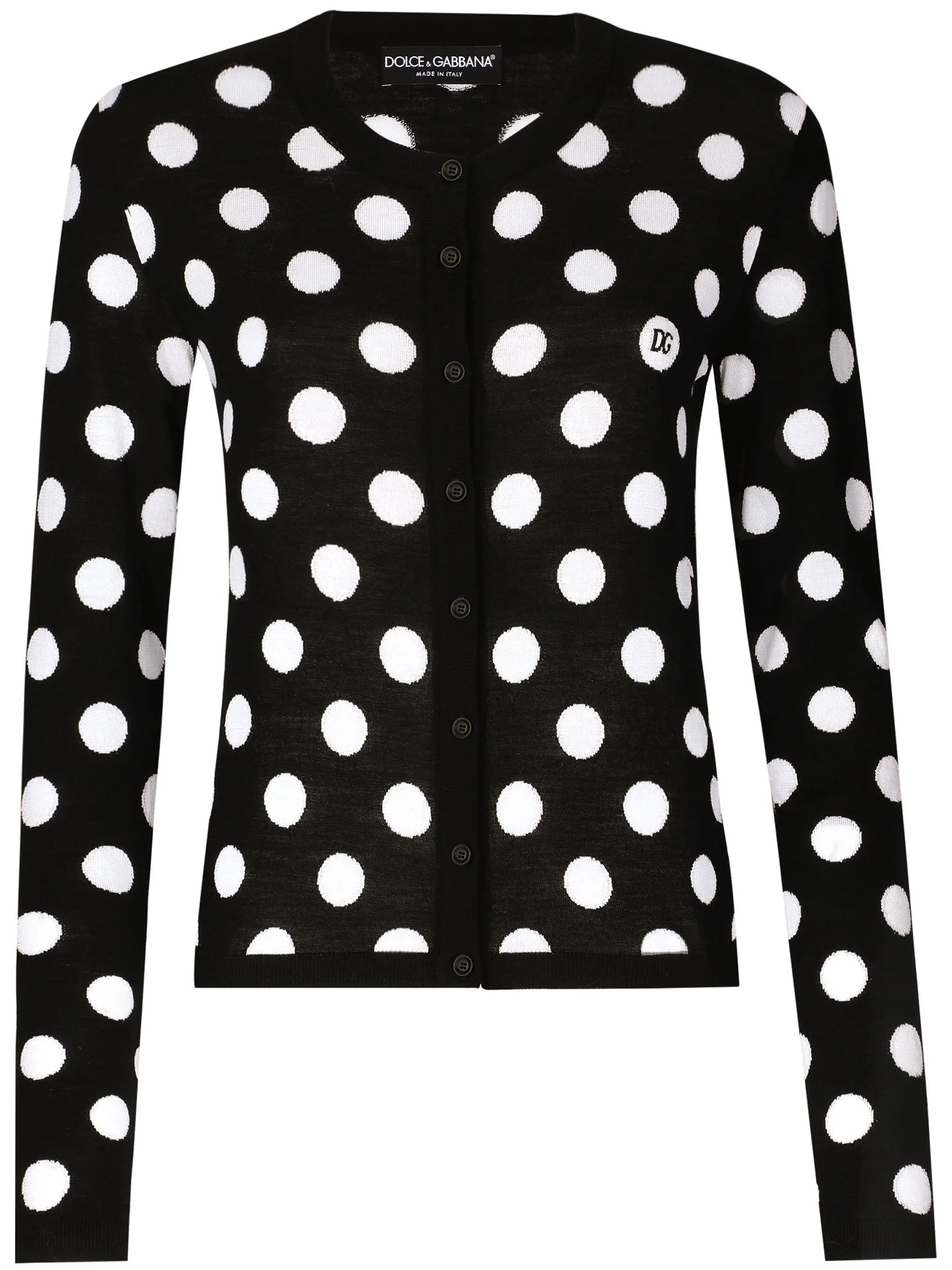 polka dot-pattern button-up cardigan