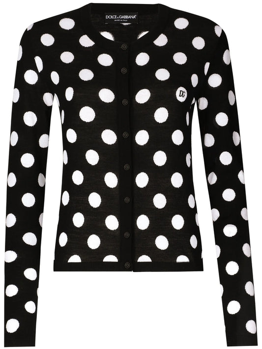 polka dot-pattern button-up cardigan