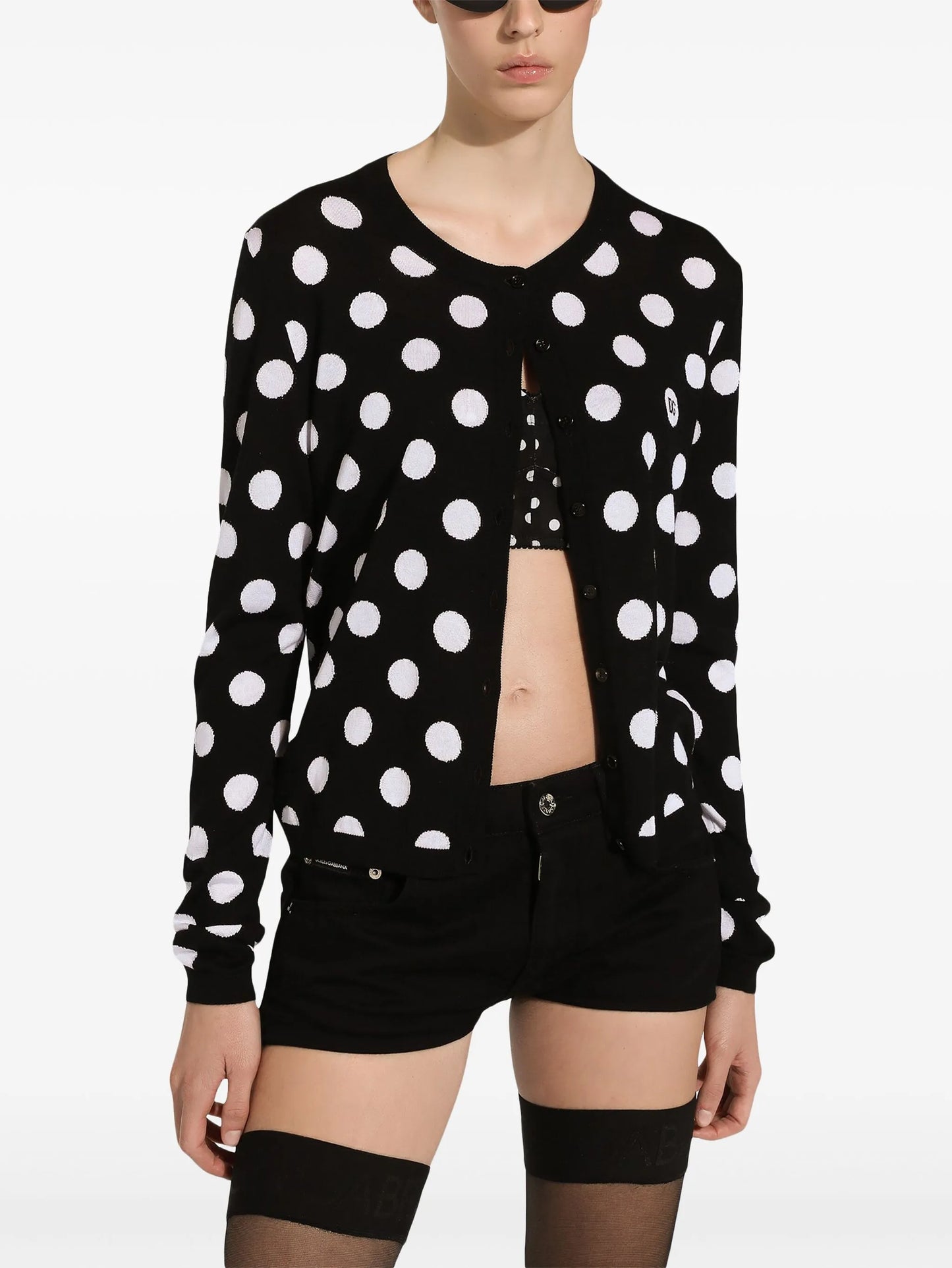 polka dot-pattern button-up cardigan