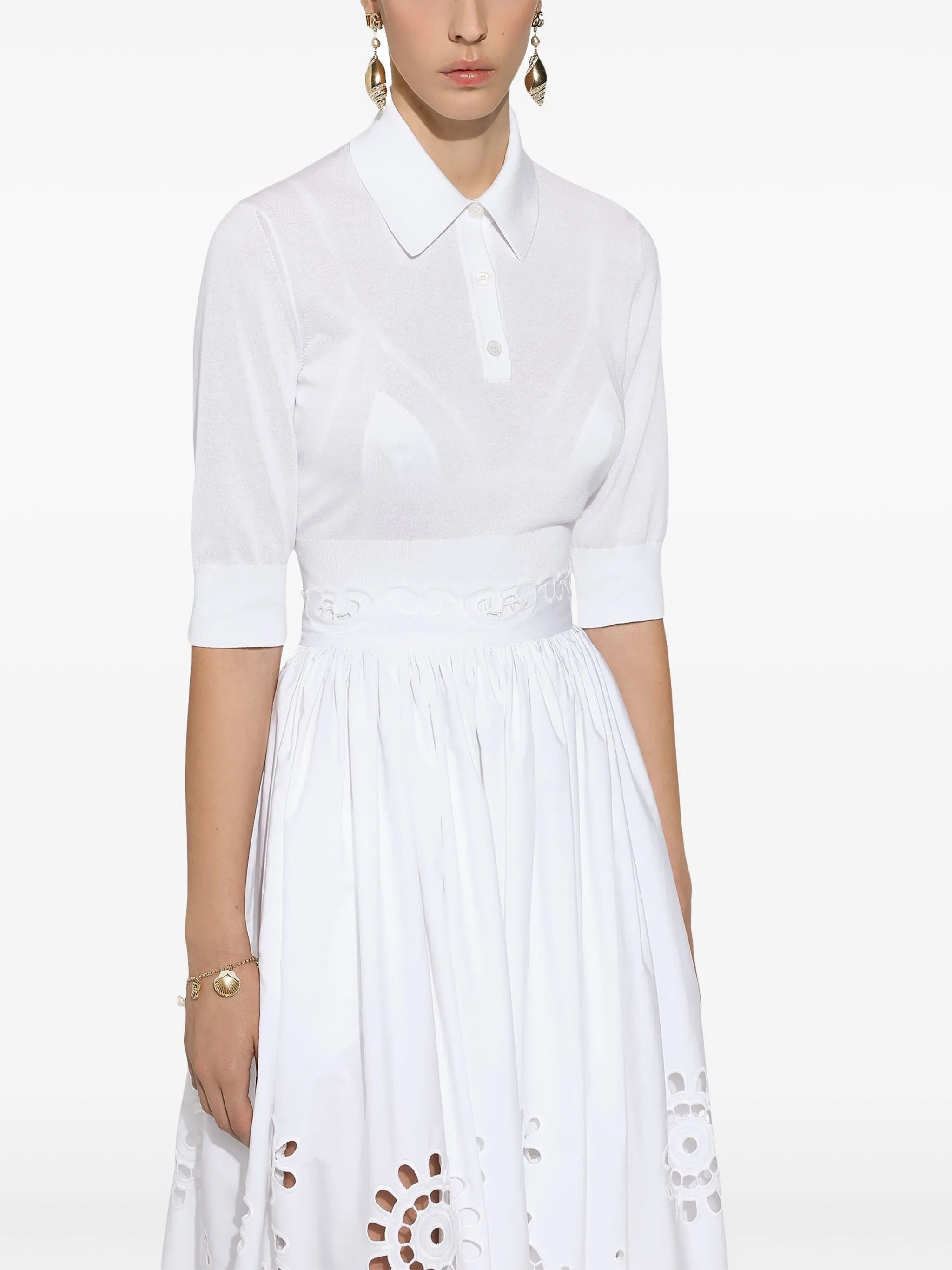 cropped fine-knit polo shirt