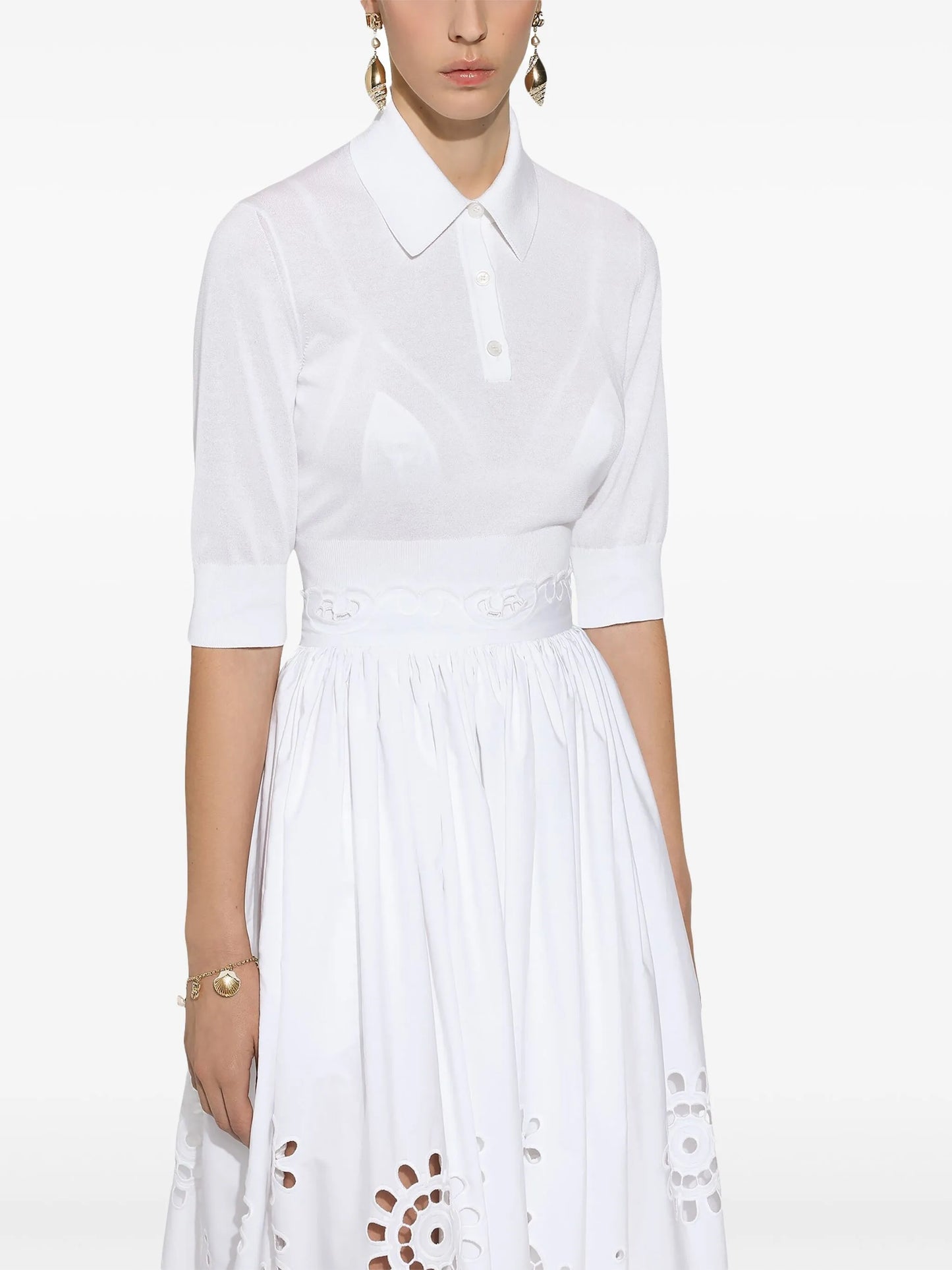 cropped fine-knit polo shirt