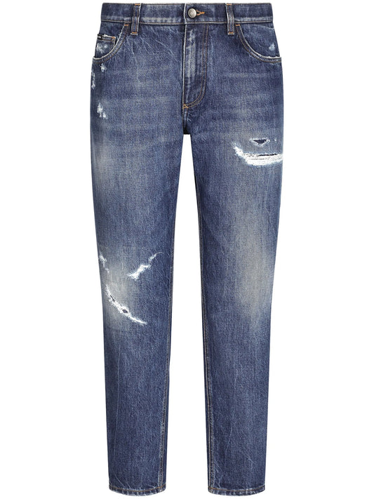 ripped straight-leg jeans