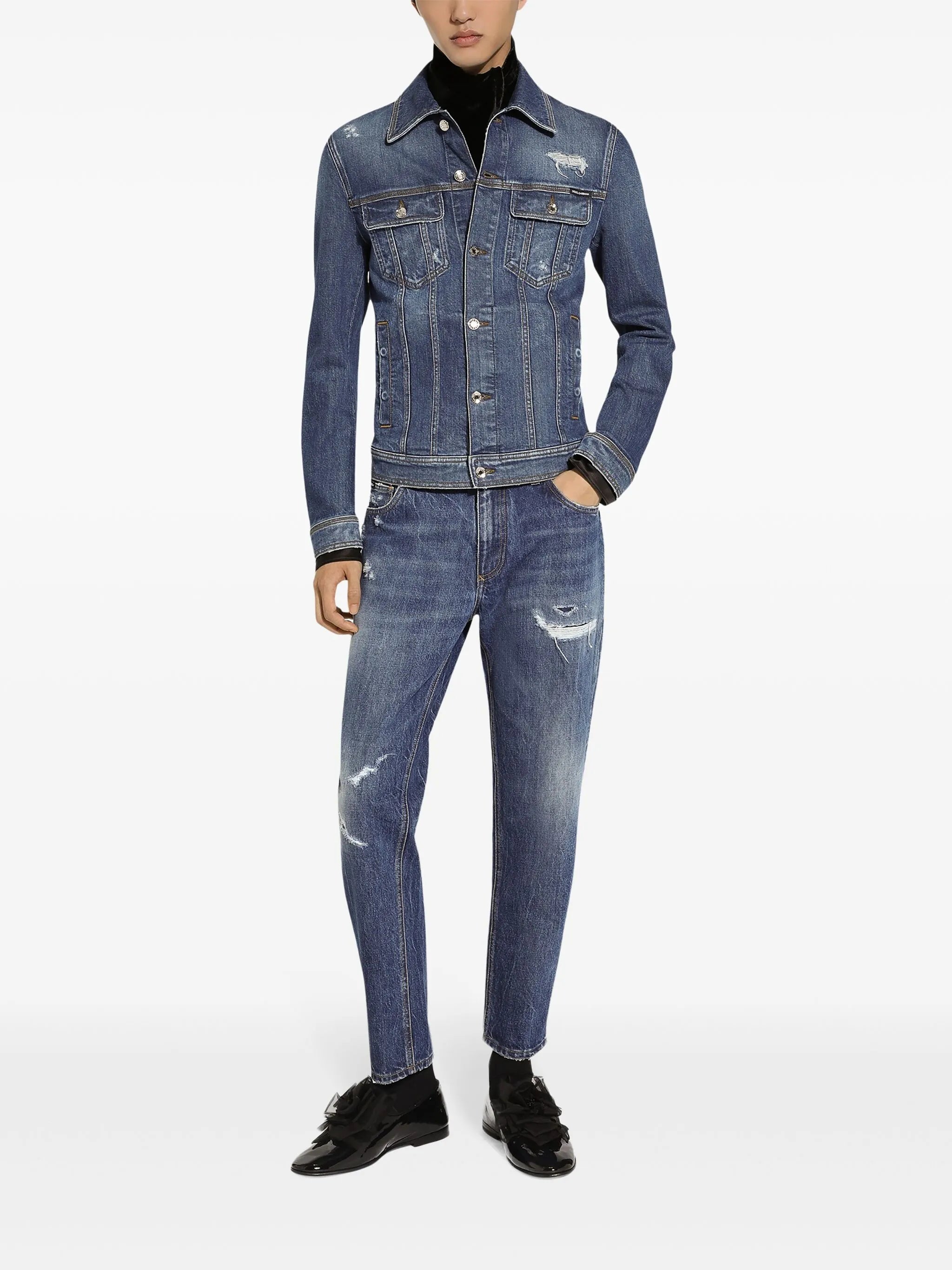 ripped straight-leg jeans