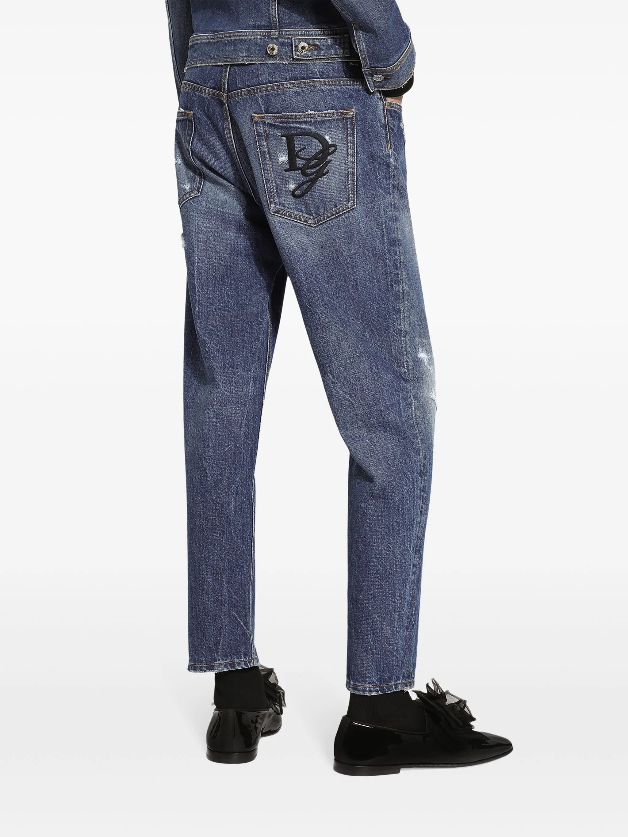 ripped straight-leg jeans