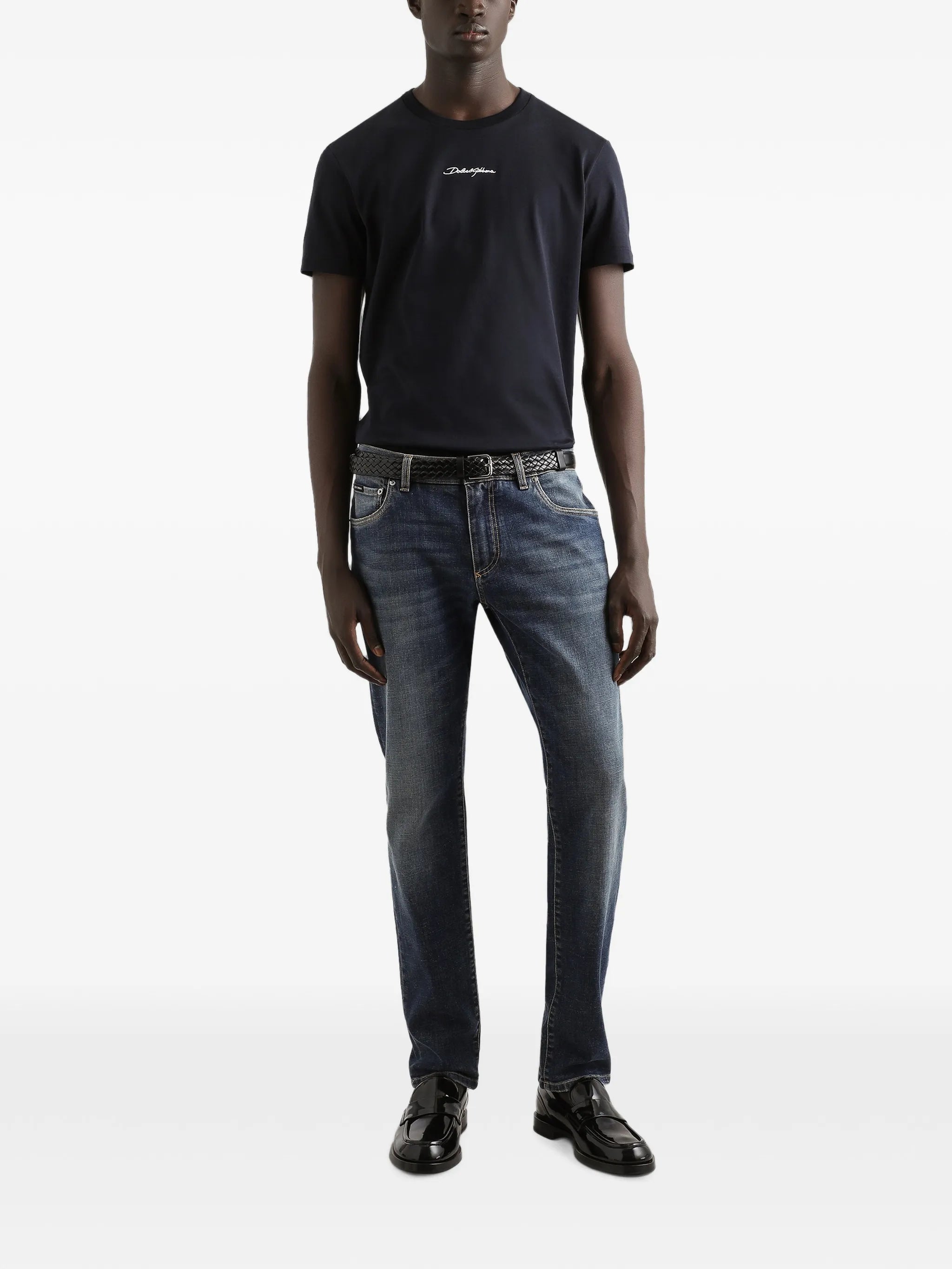 embroidered-patch cotton T-shirt