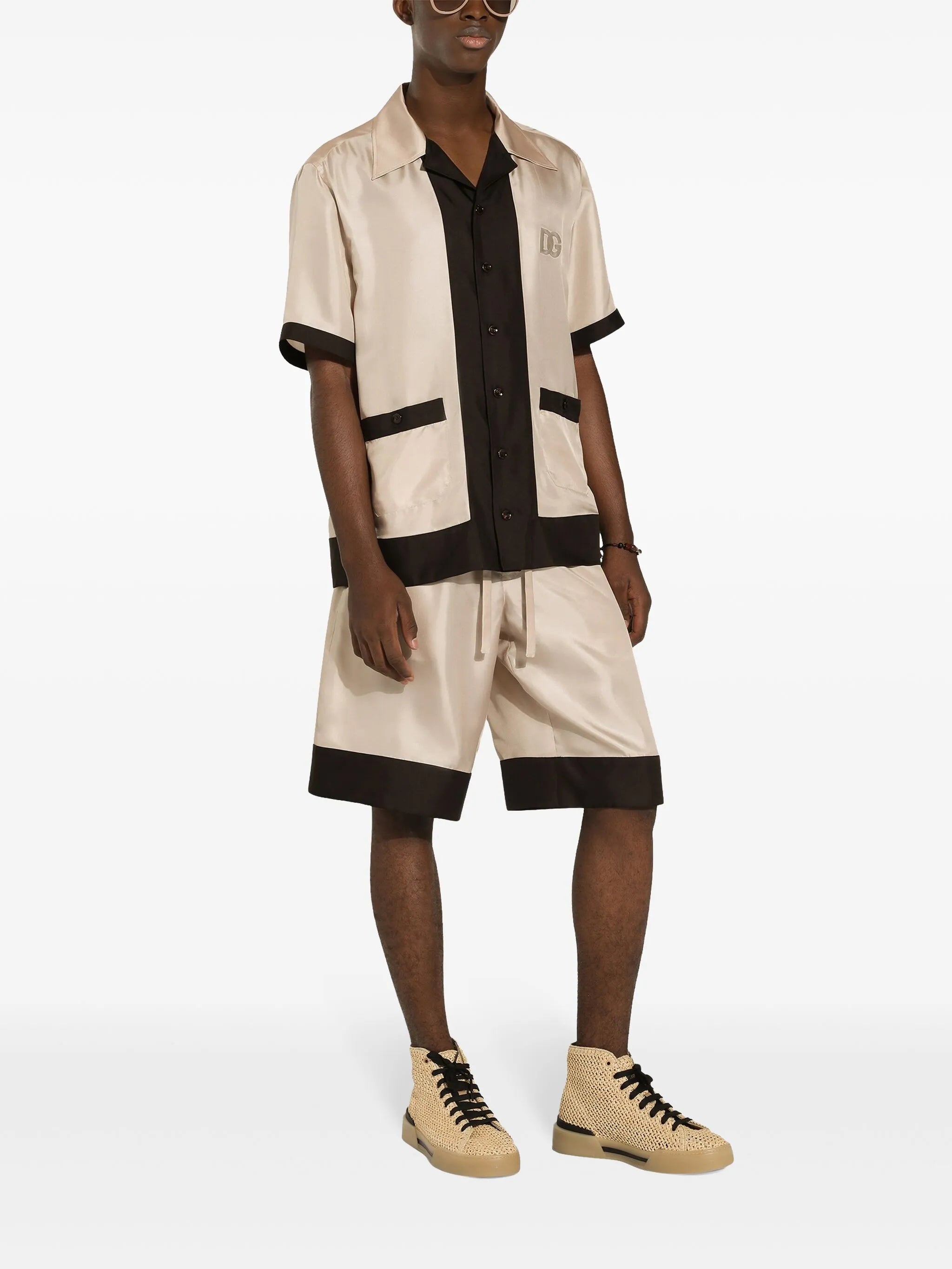 logo-embroidered silk shorts