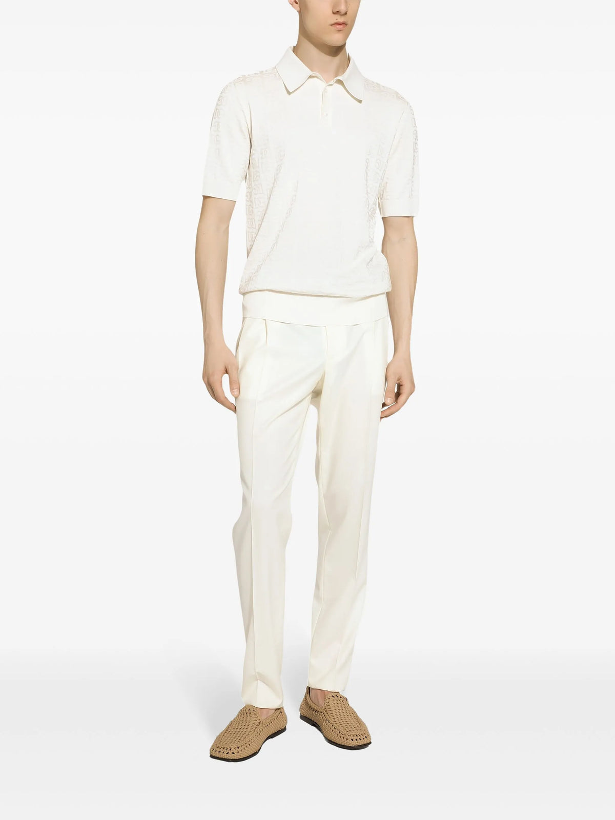 silk polo-shirt with all-over DG logo embroidery