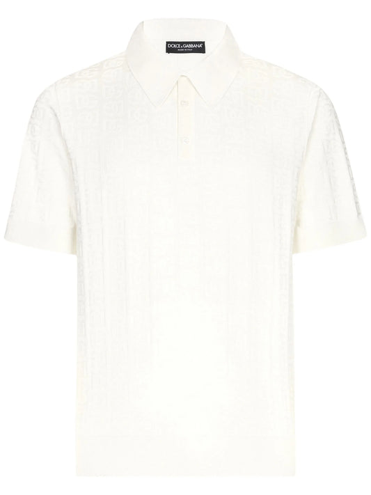 silk polo-shirt with all-over DG logo embroidery
