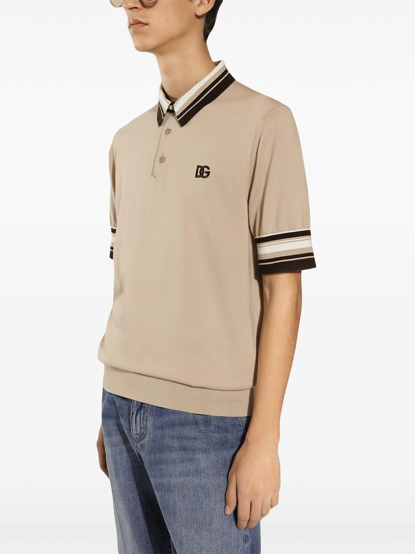 logo-embroidery silk polo shirt