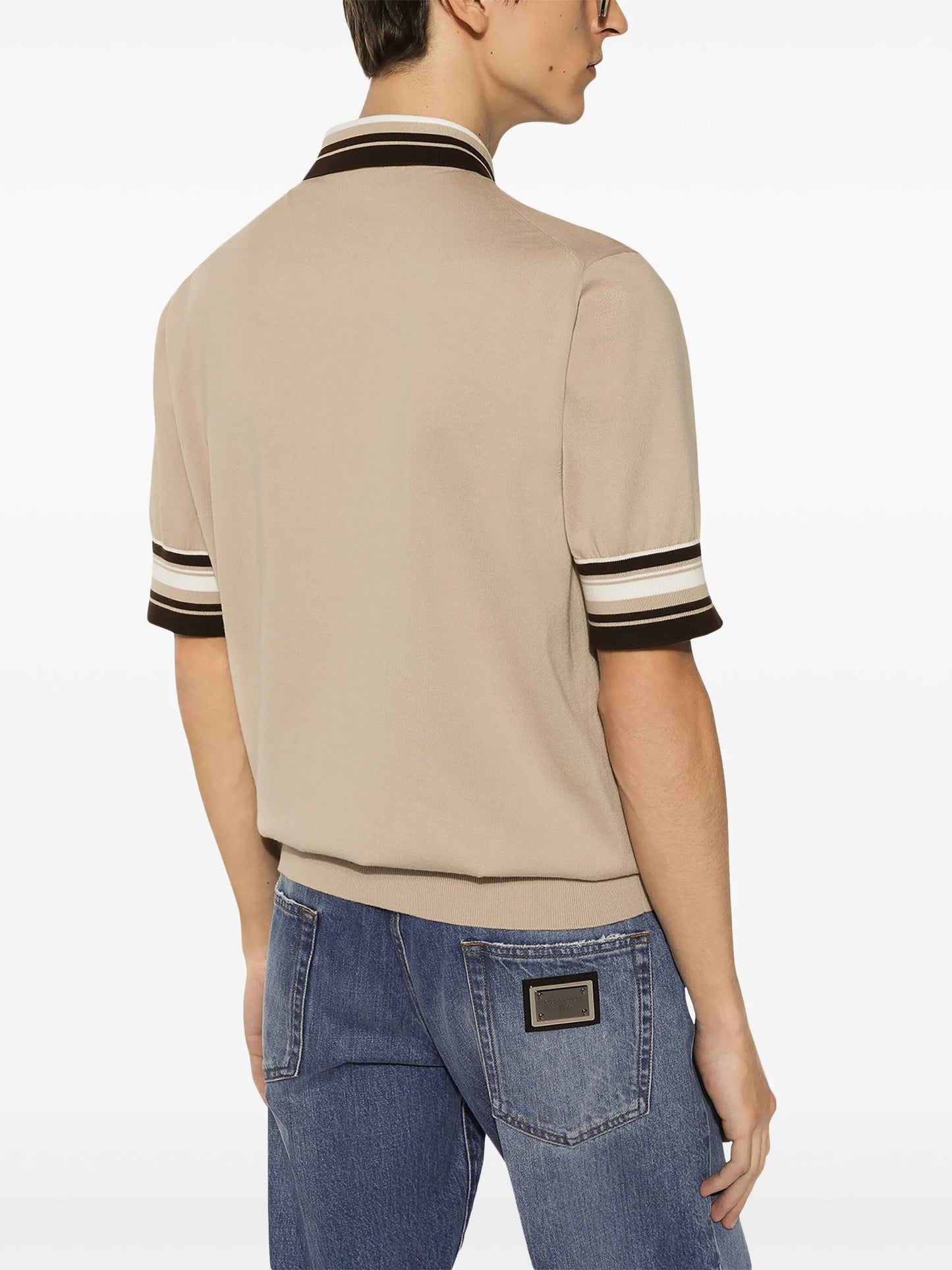 logo-embroidery silk polo shirt