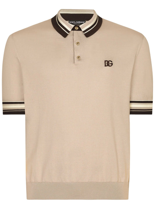logo-embroidery silk polo shirt