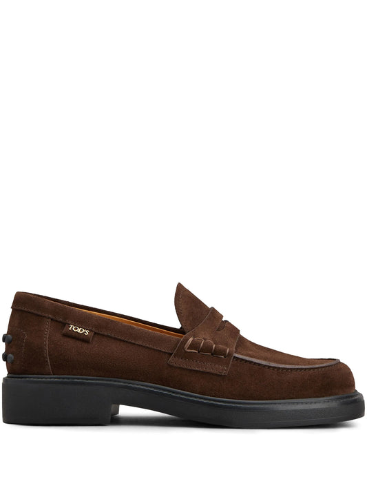 penny-slot suede loafers