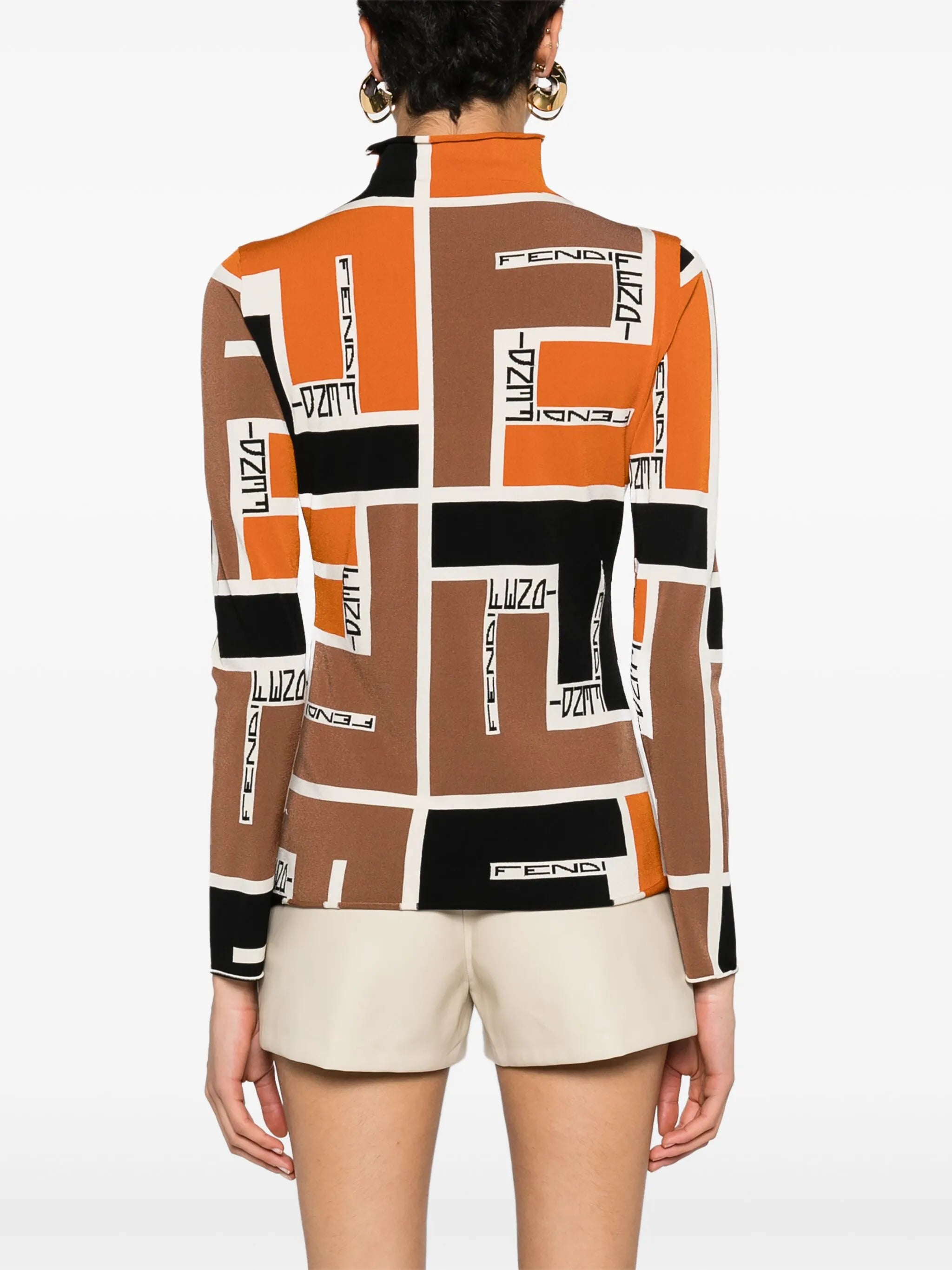 logo-jacquard mock-neck blouse