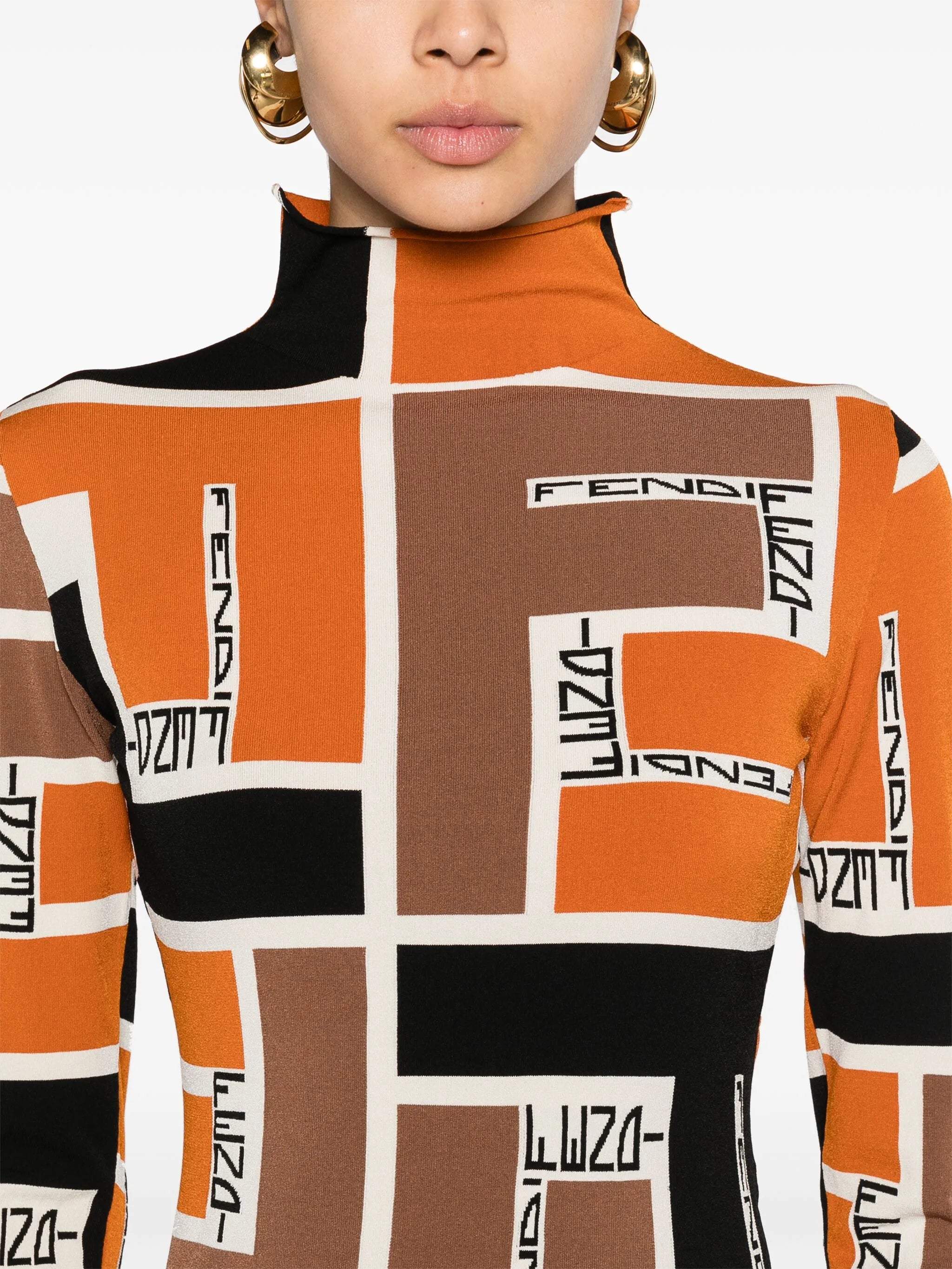 logo-jacquard mock-neck blouse