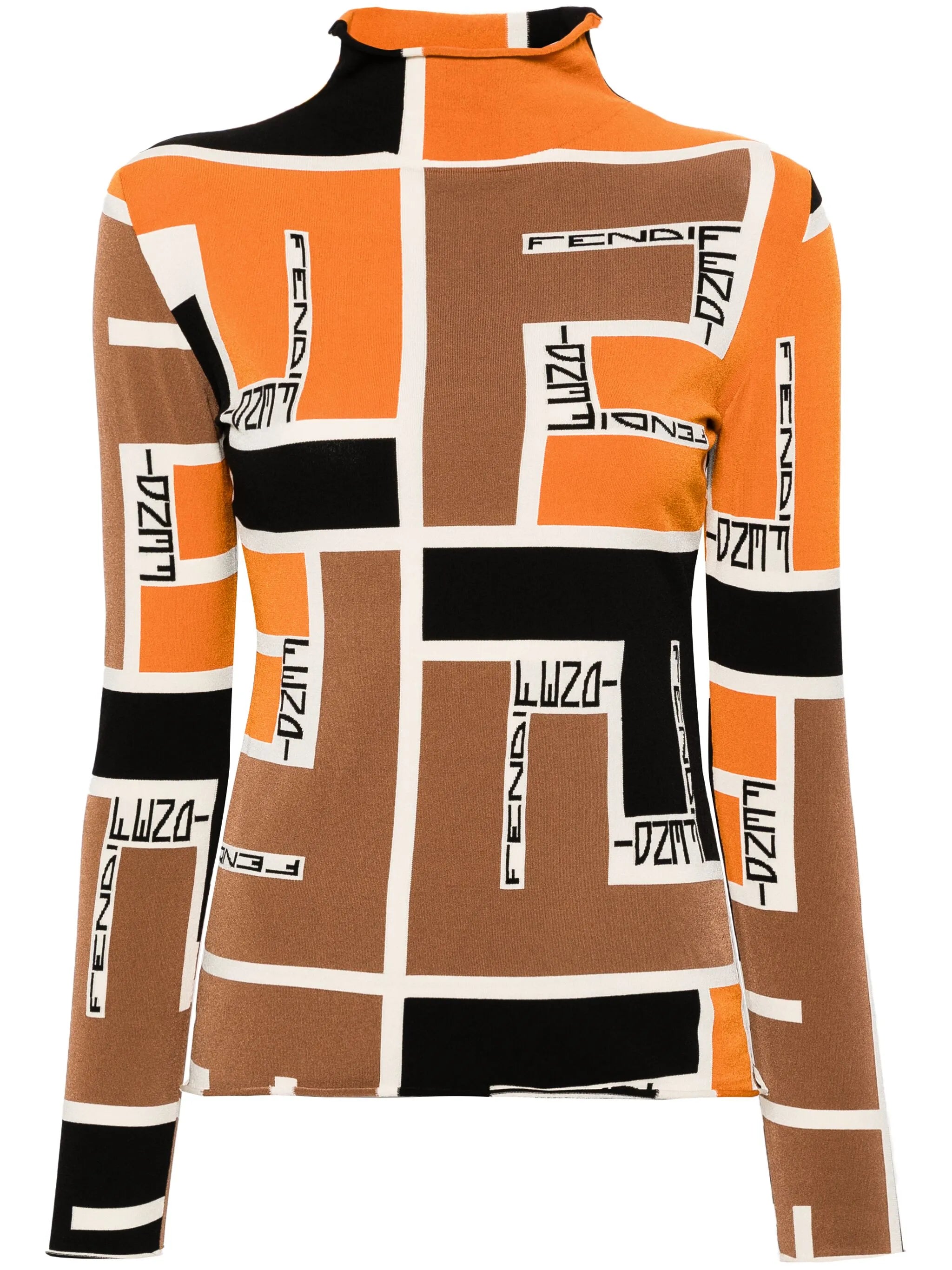 logo-jacquard mock-neck blouse