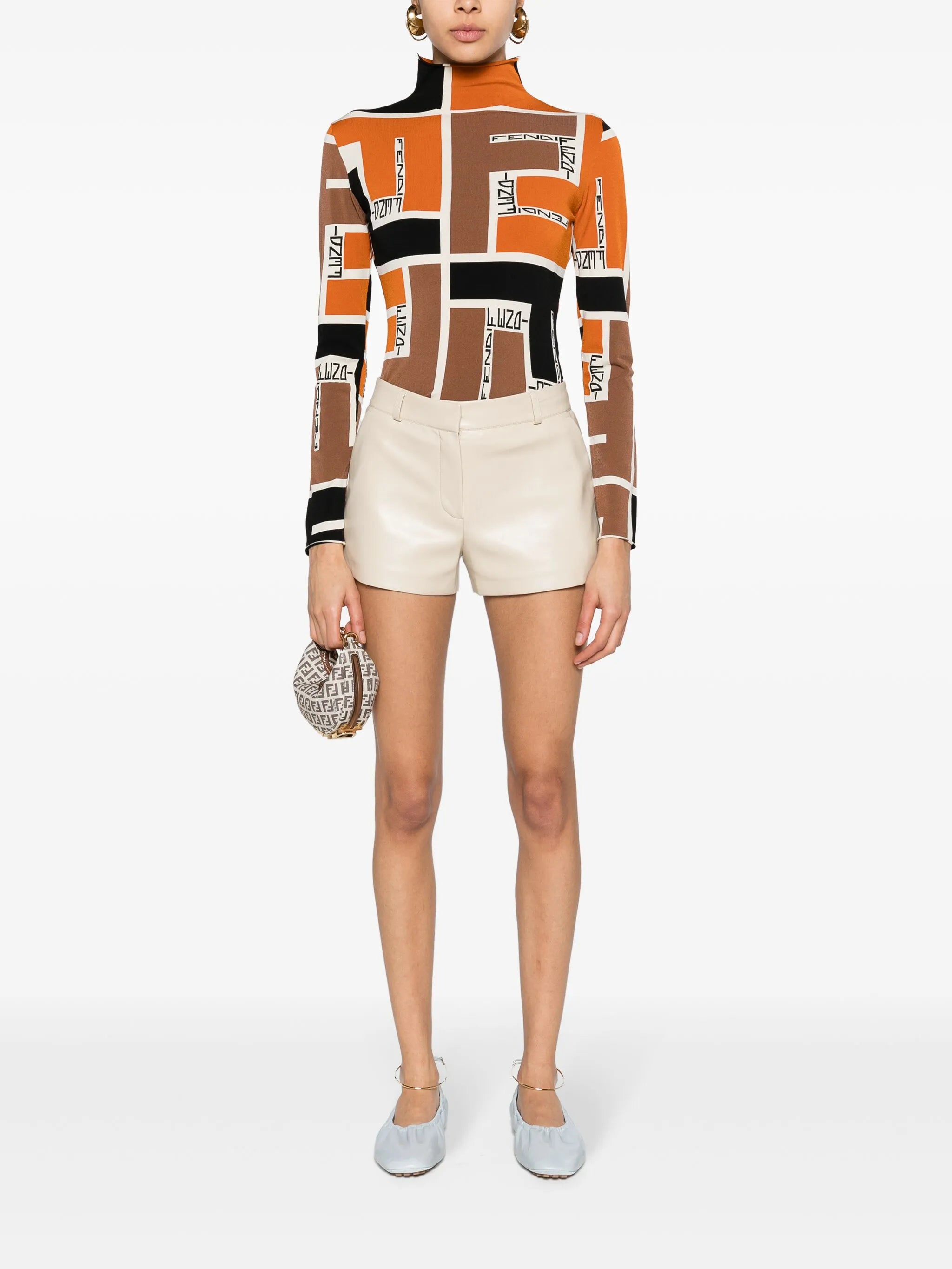 logo-jacquard mock-neck blouse