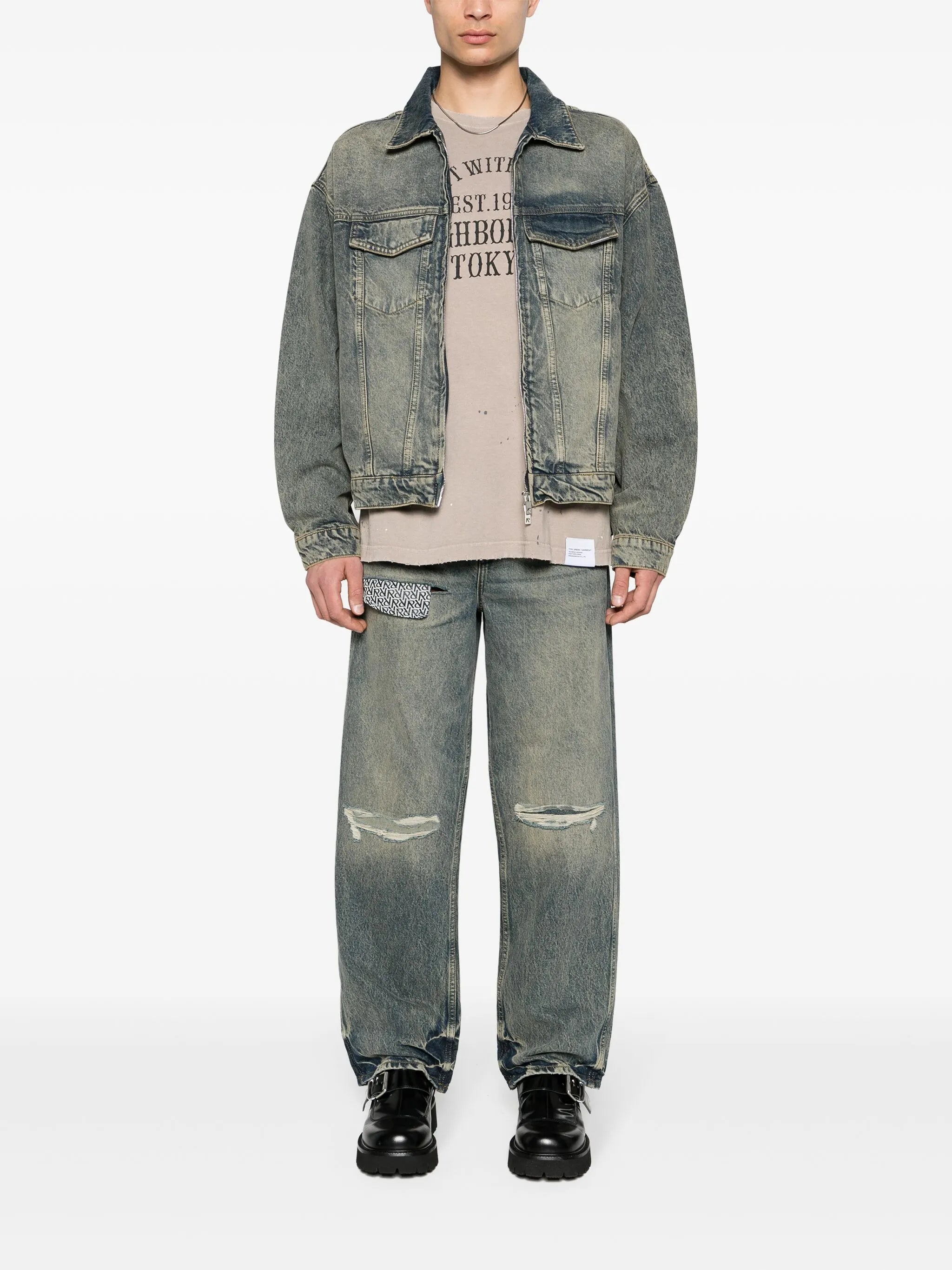 R4 washed-denim jacket