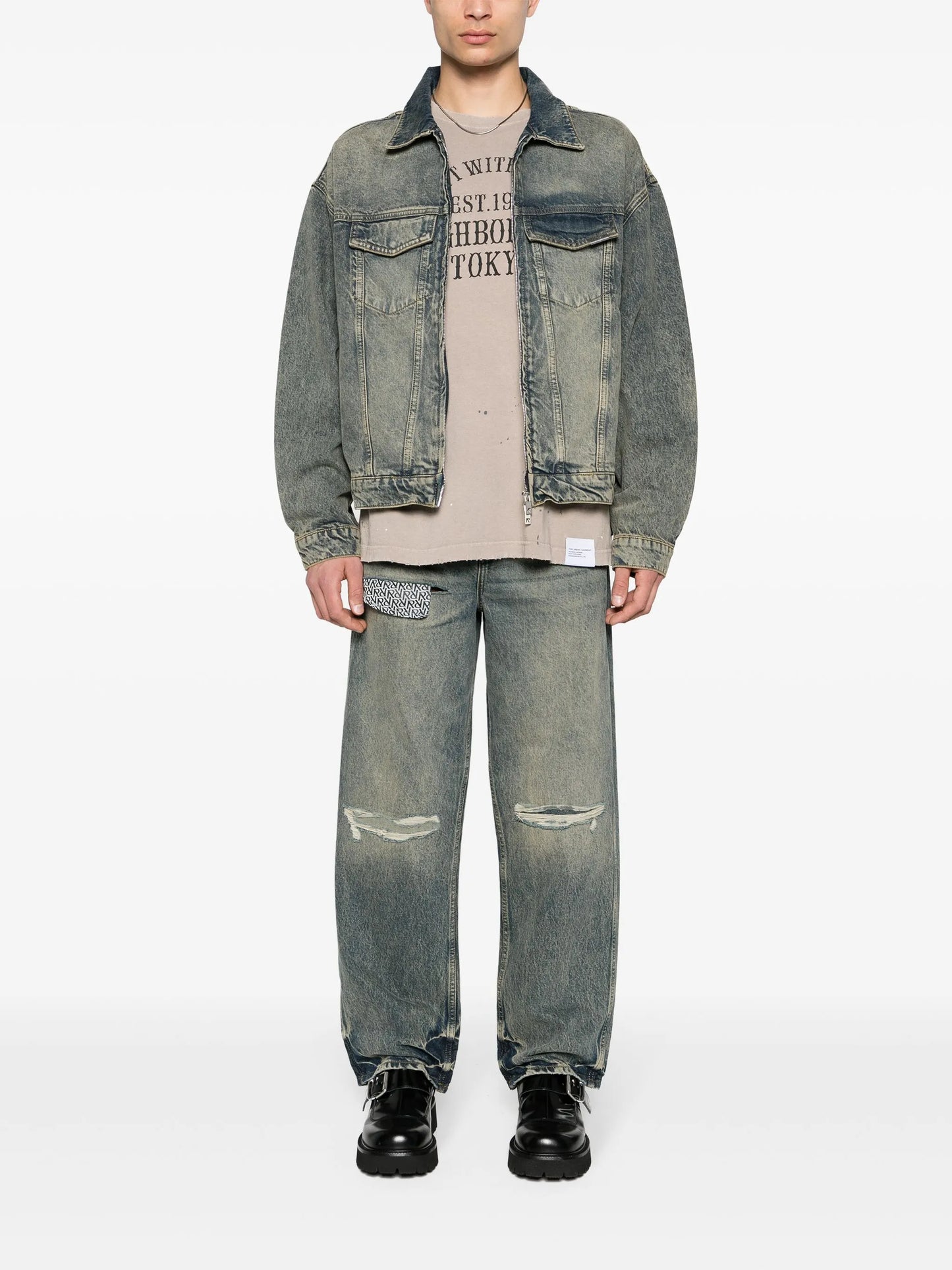 R4 washed-denim jacket