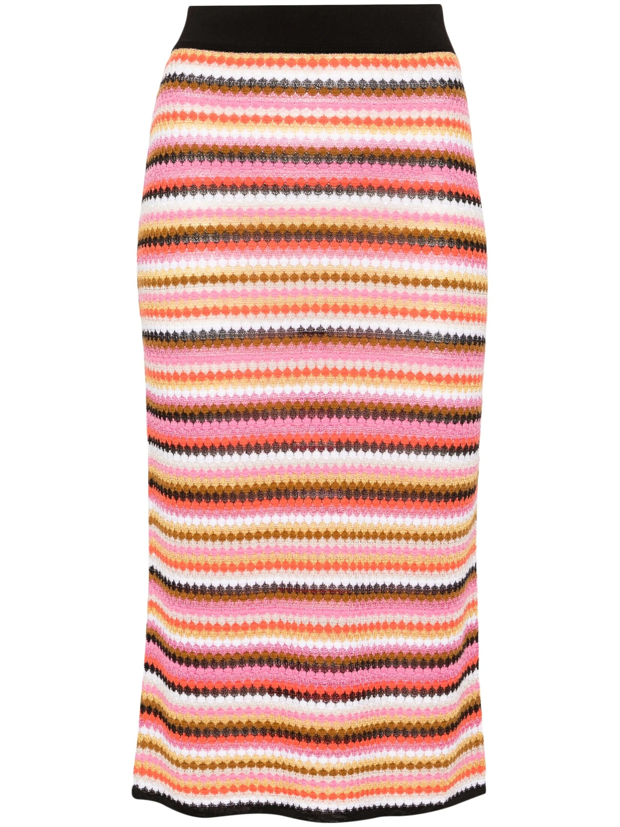 striped ribbed-knit midi skirt