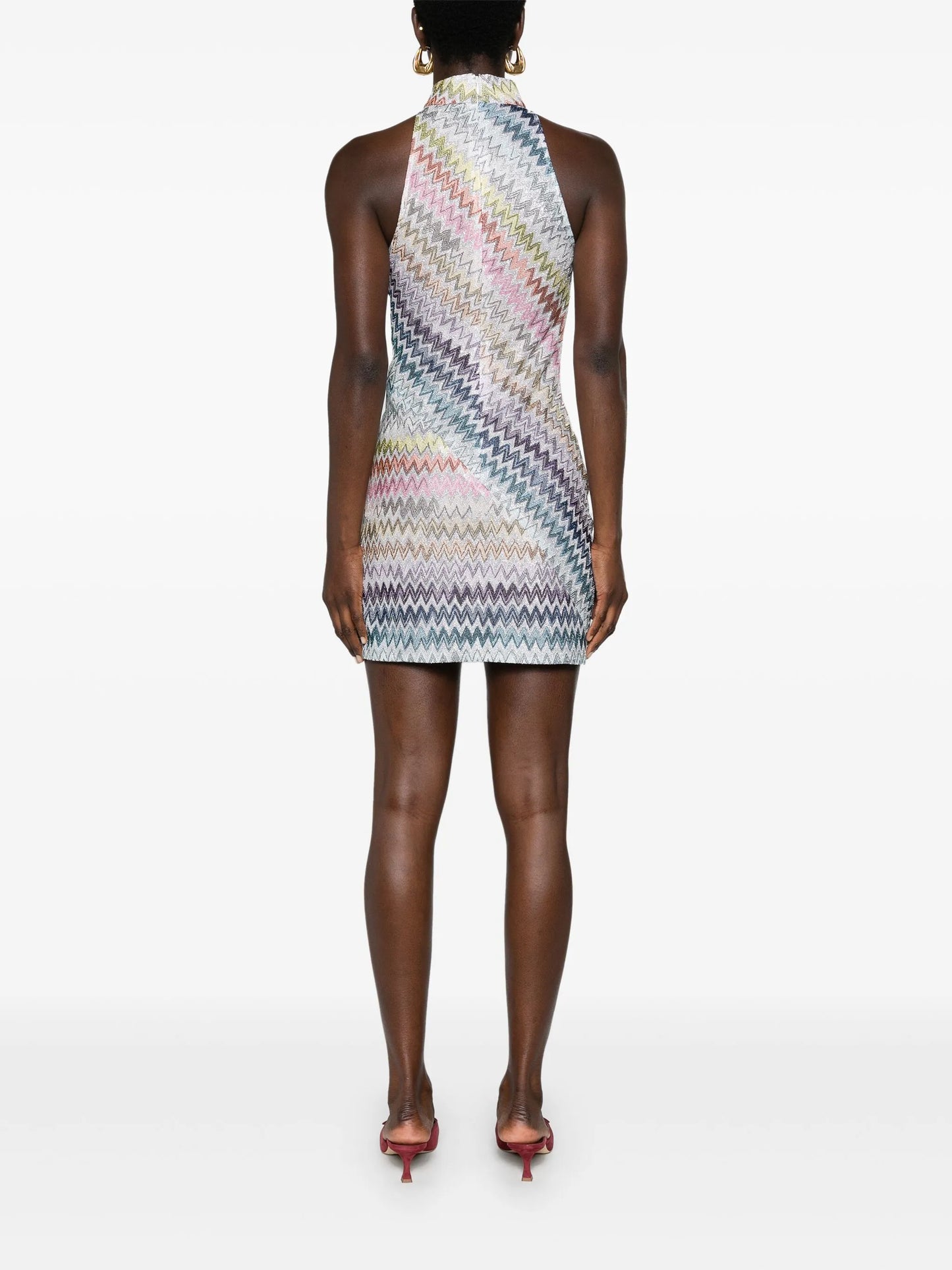 halterneck zigzag-woven minidress