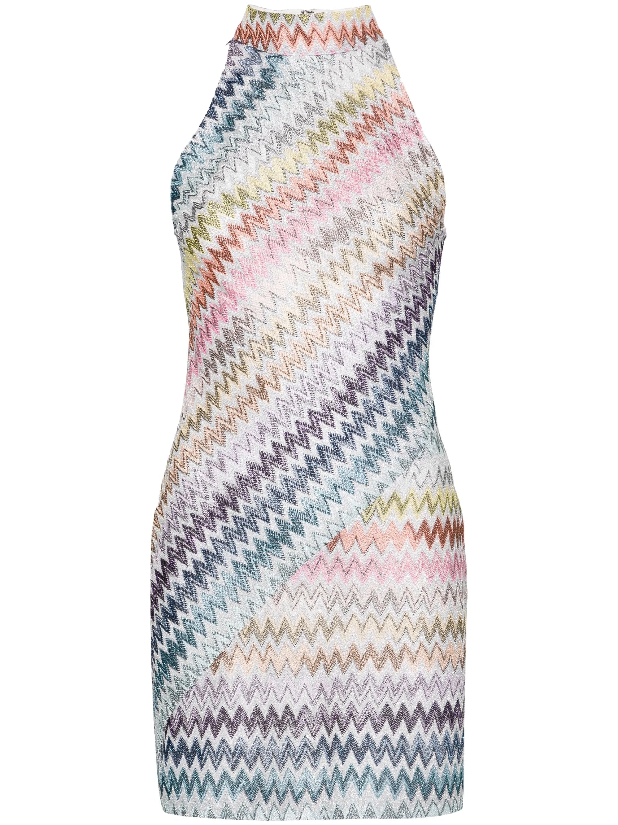 halterneck zigzag-woven minidress