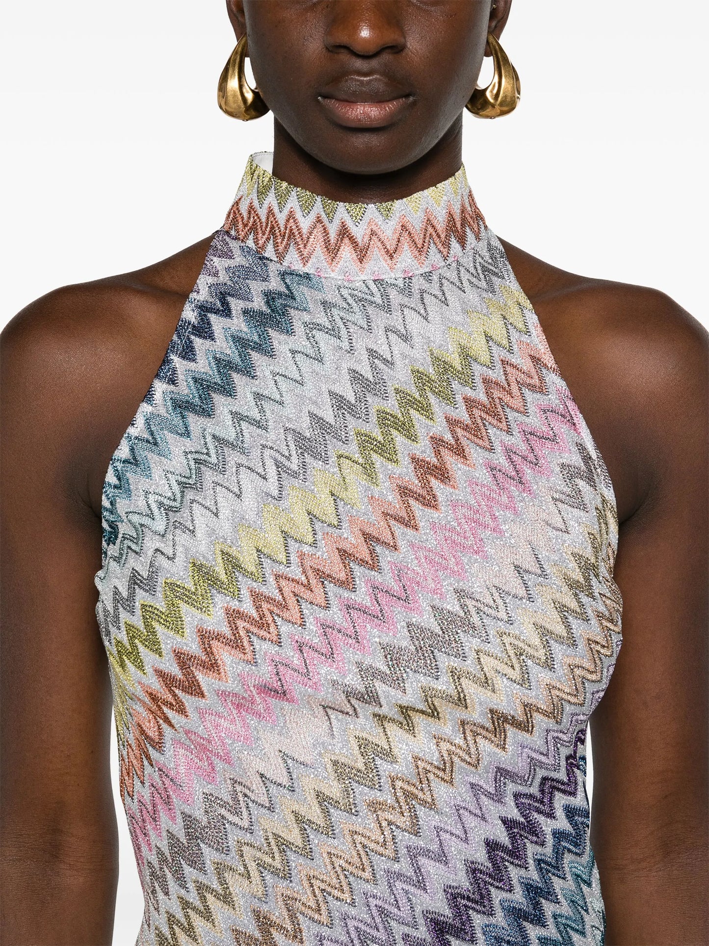 halterneck zigzag-woven minidress