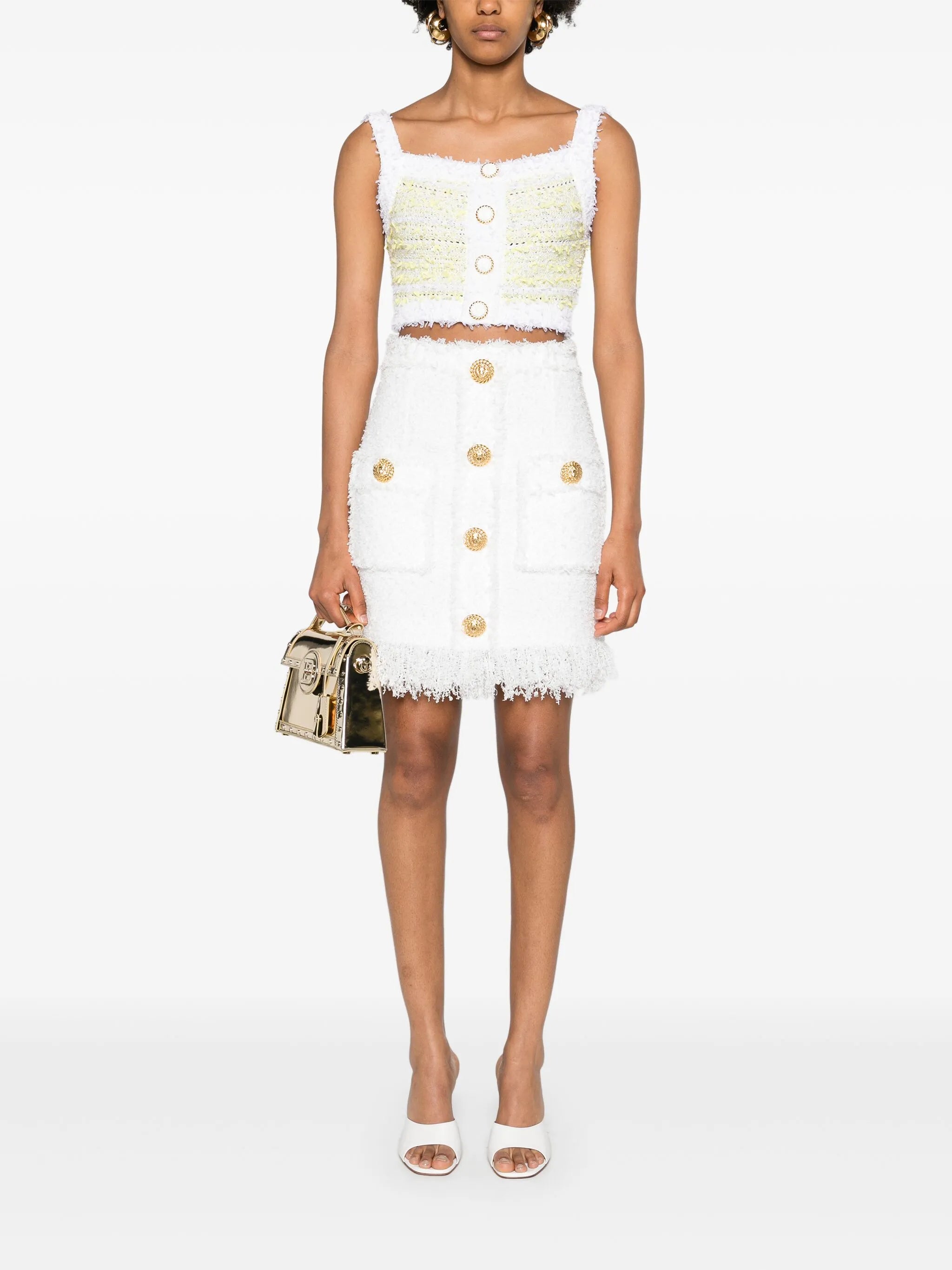 high-waist tweed miniskirt