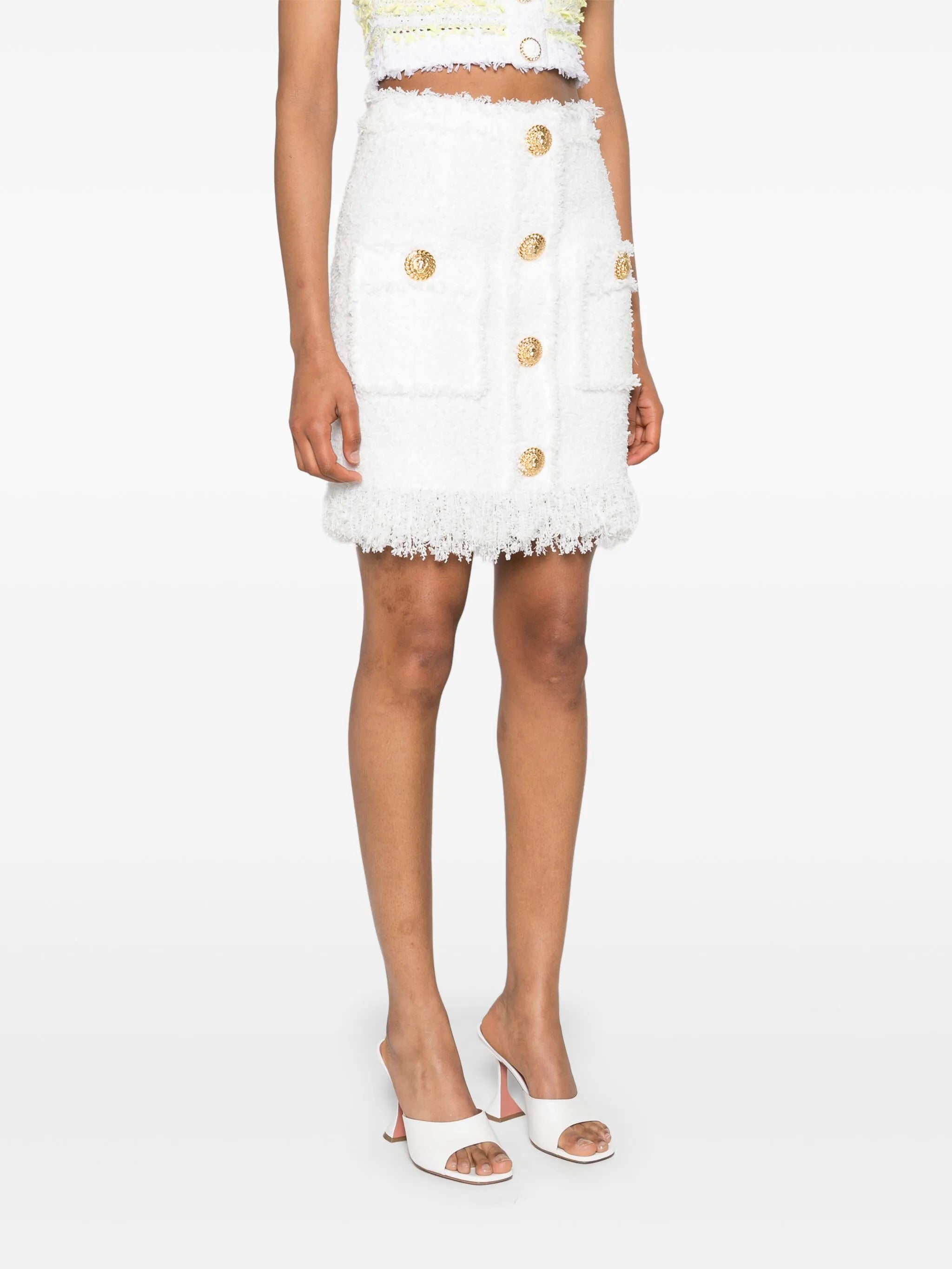 high-waist tweed miniskirt