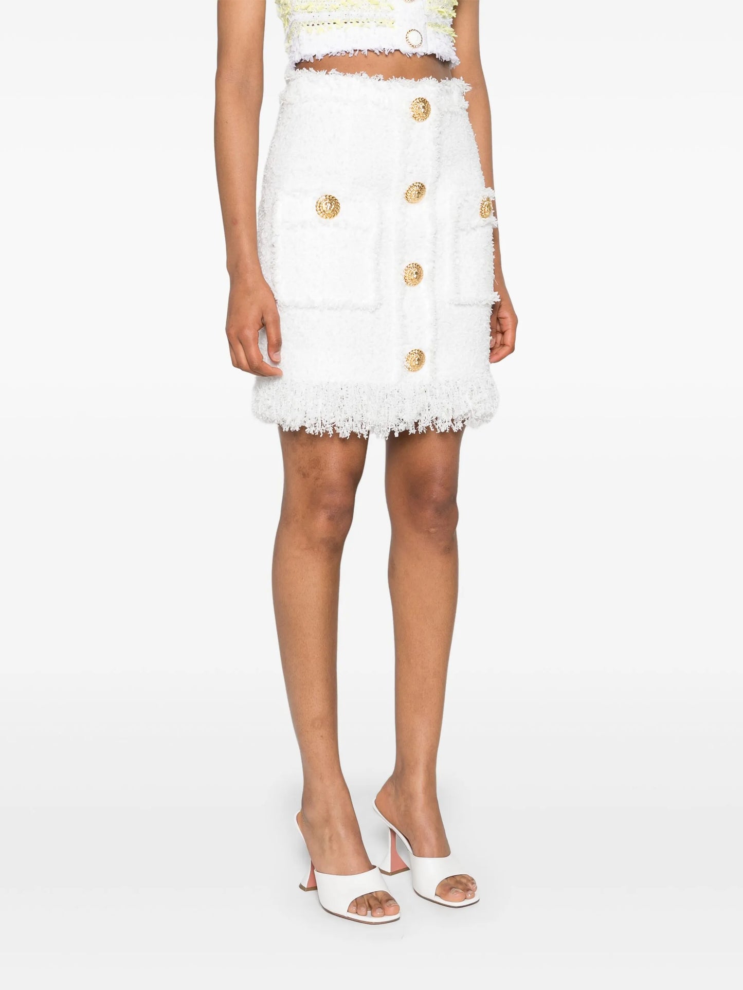 high-waist tweed miniskirt
