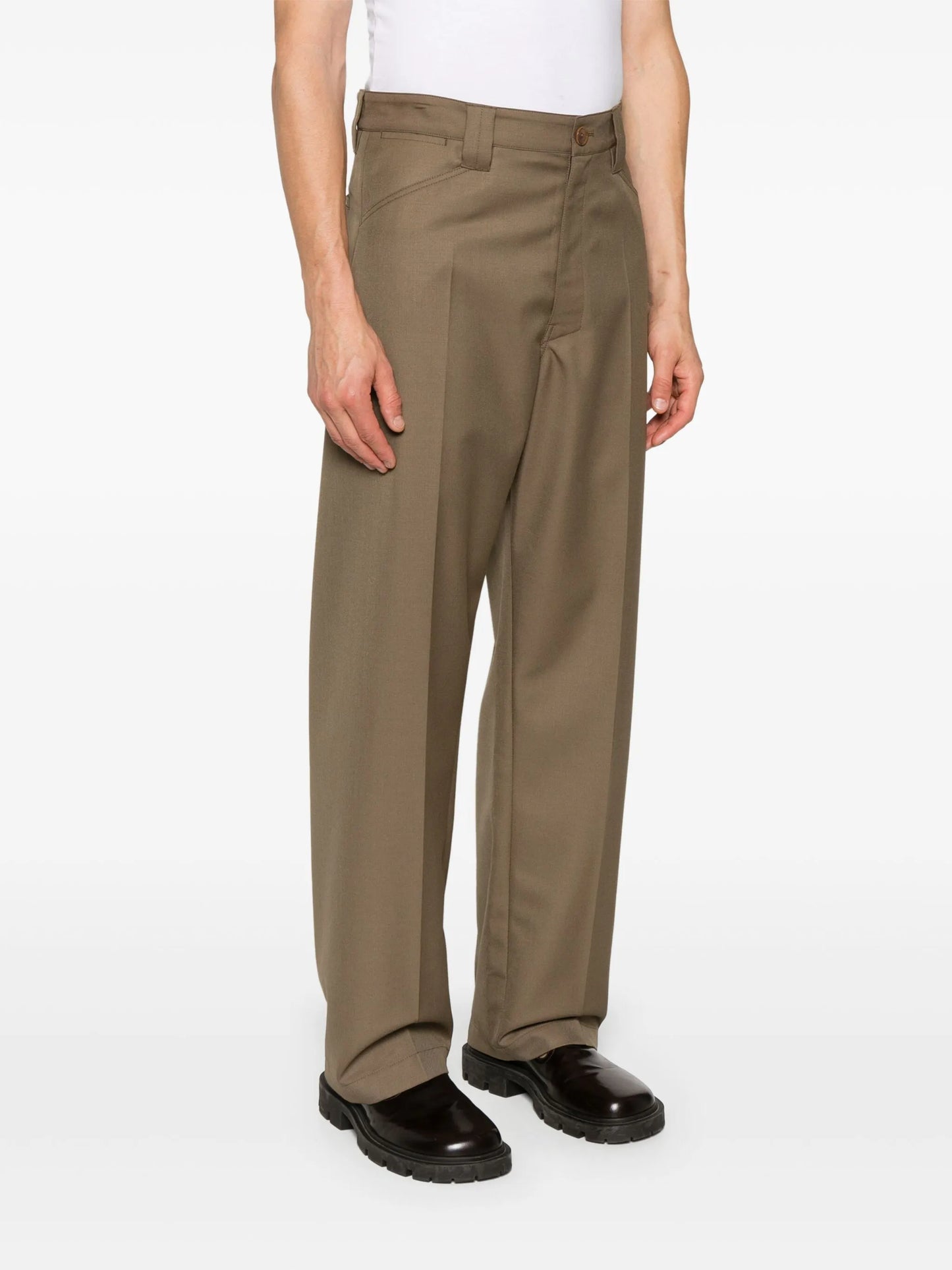 pressed-crease straight trousers
