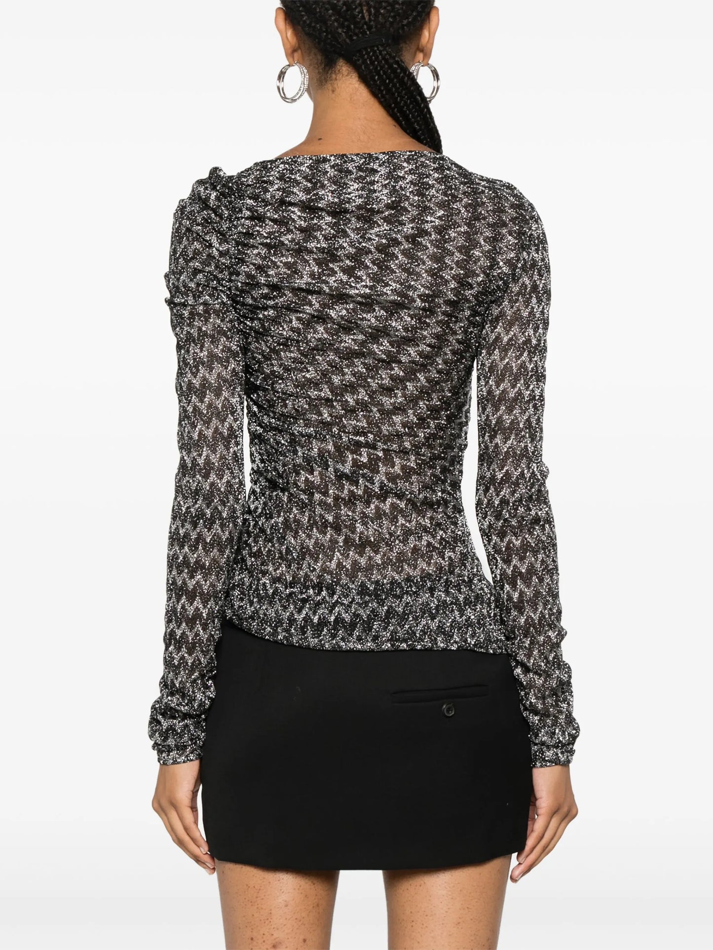 zigzag woven gathered-detail top