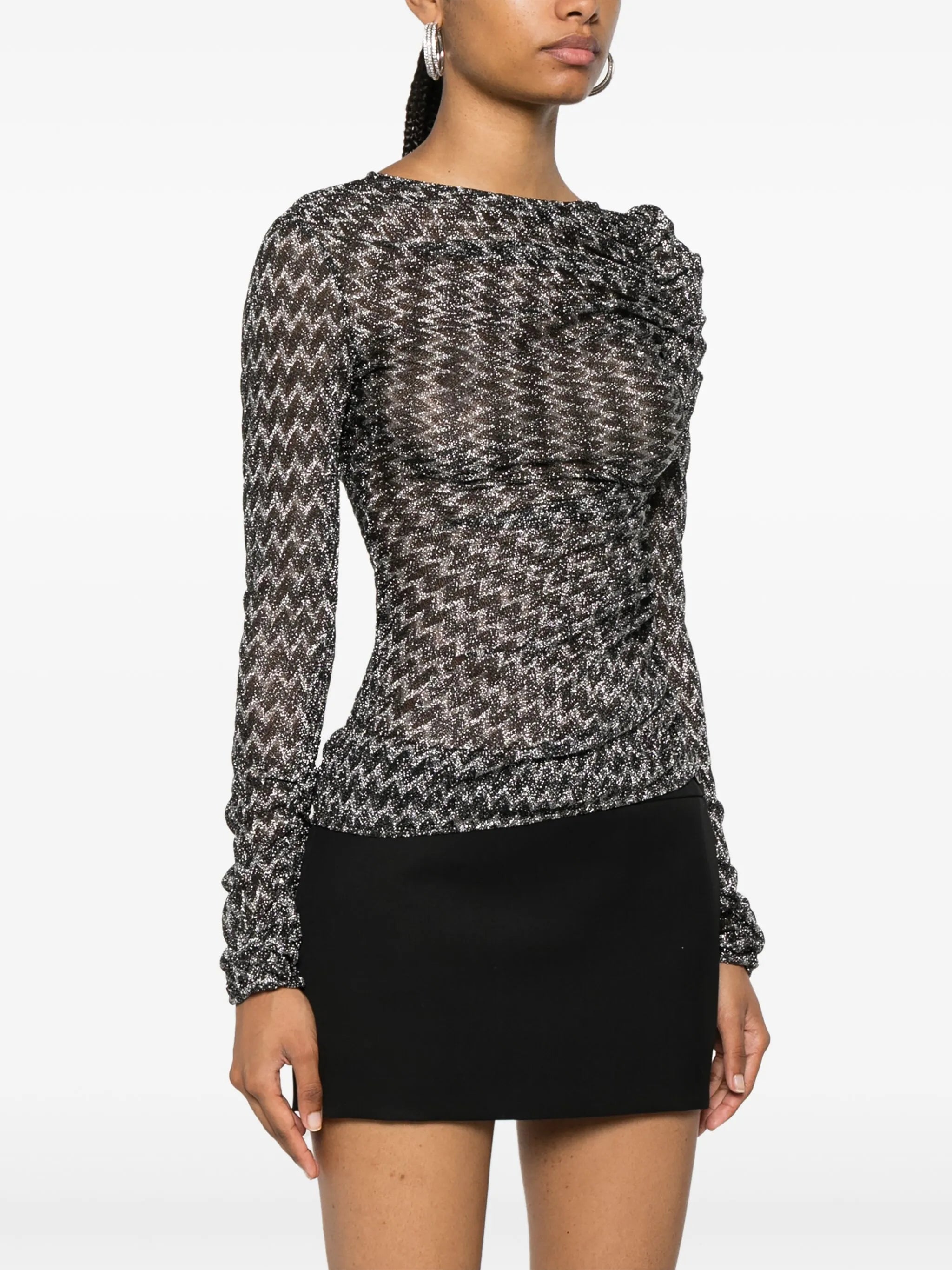 zigzag woven gathered-detail top