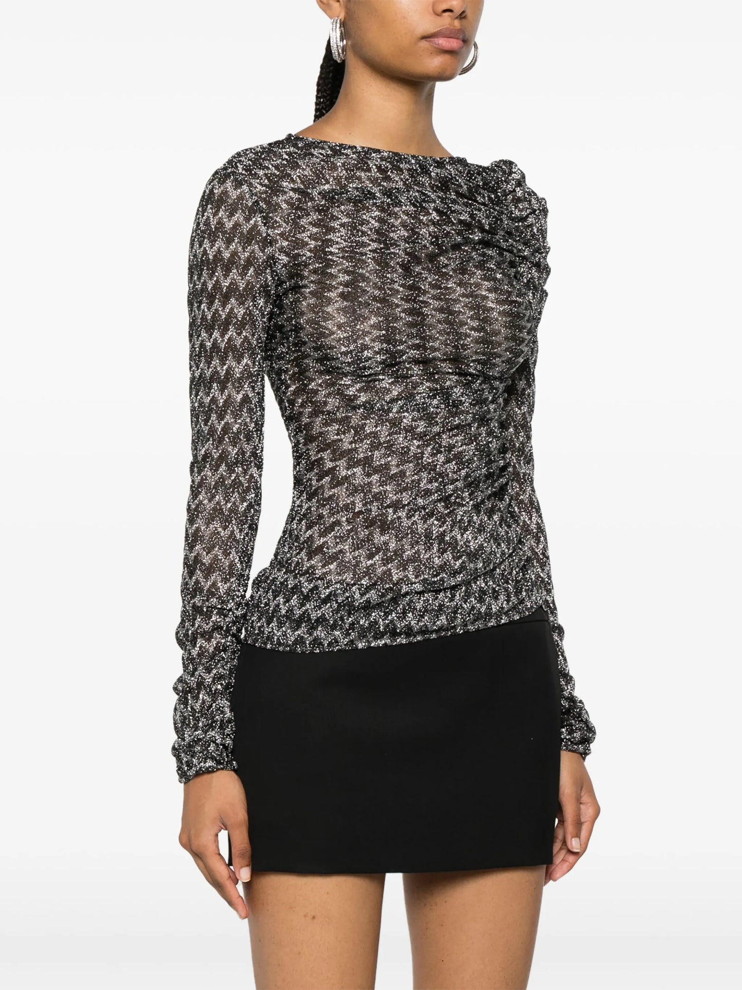 zigzag woven gathered-detail top