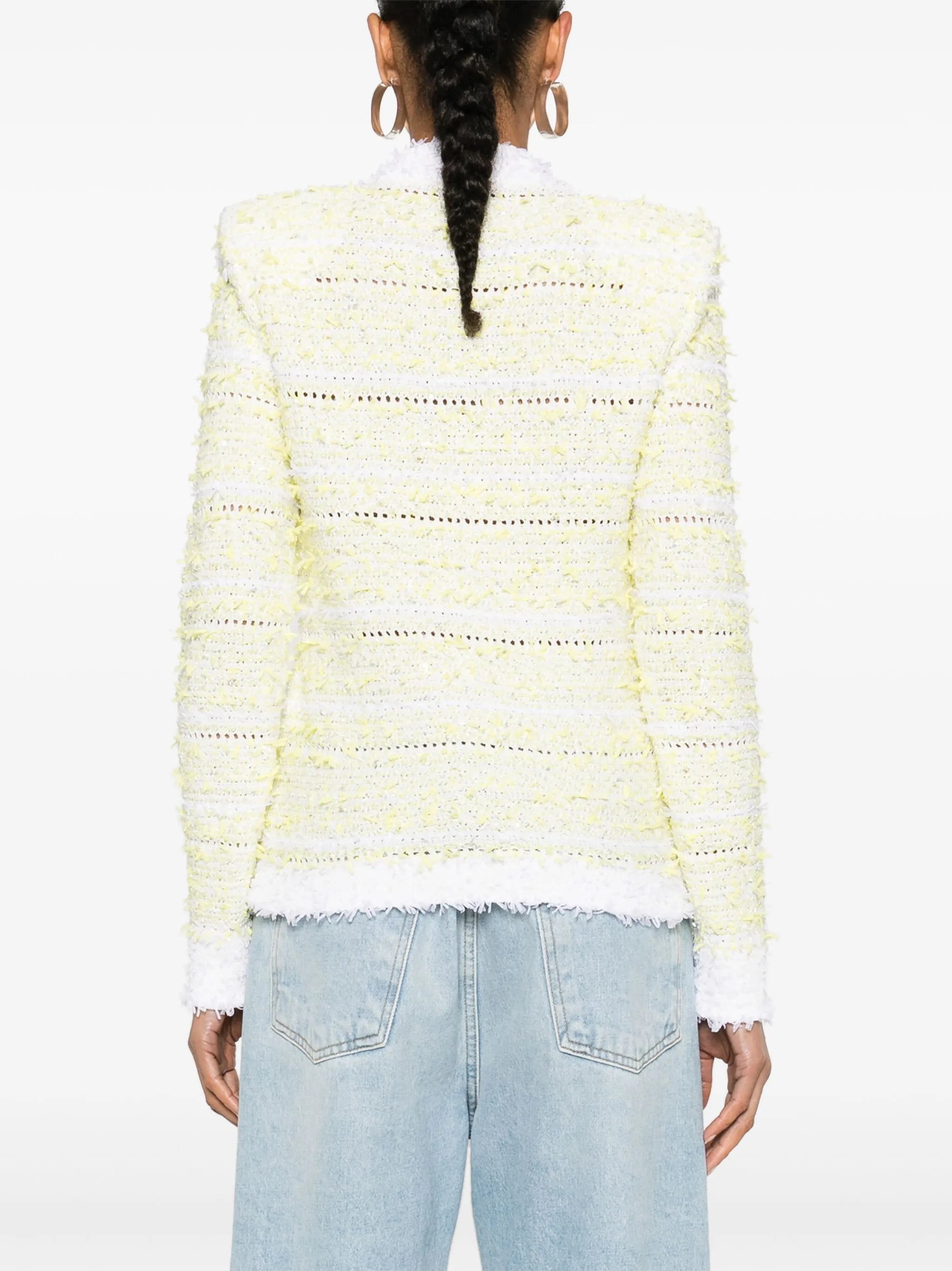 frayed-detail ribbed-knit cardigan
