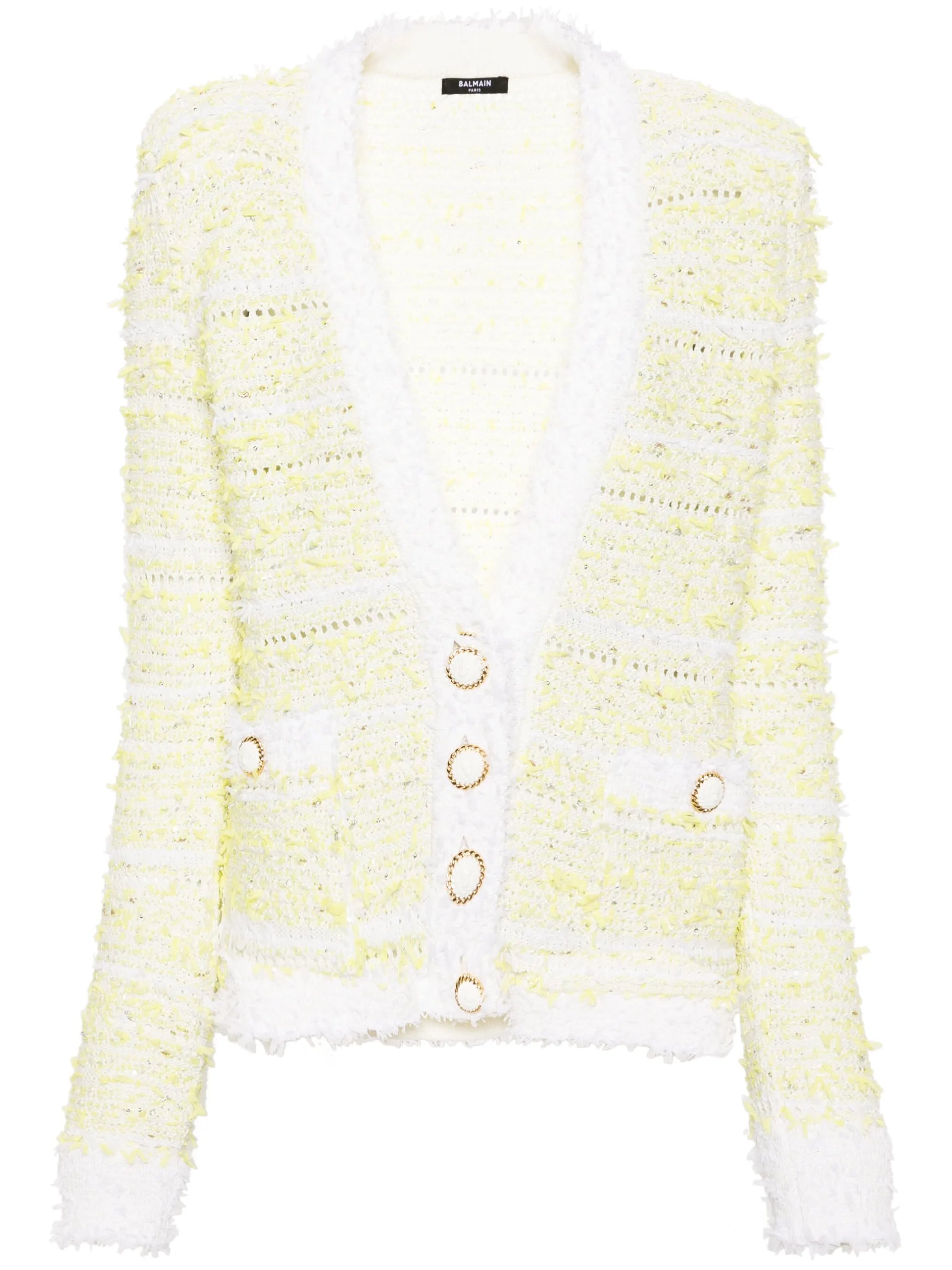 frayed-detail ribbed-knit cardigan