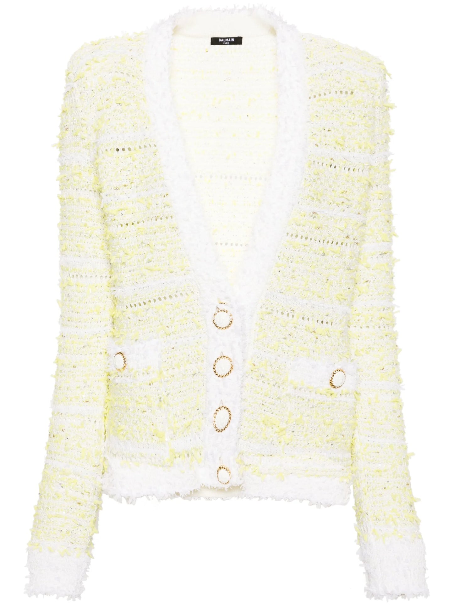 frayed-detail ribbed-knit cardigan