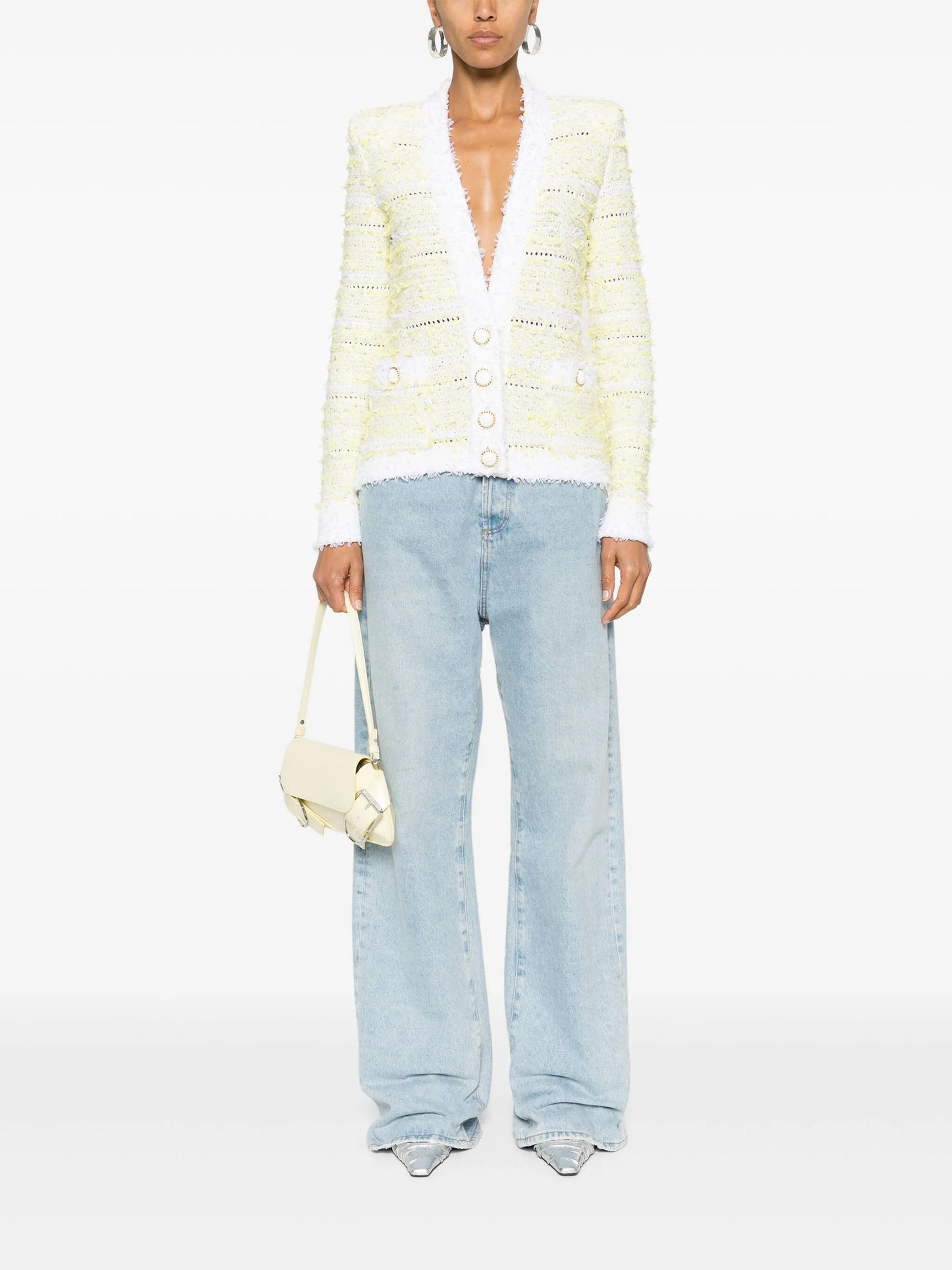 frayed-detail ribbed-knit cardigan
