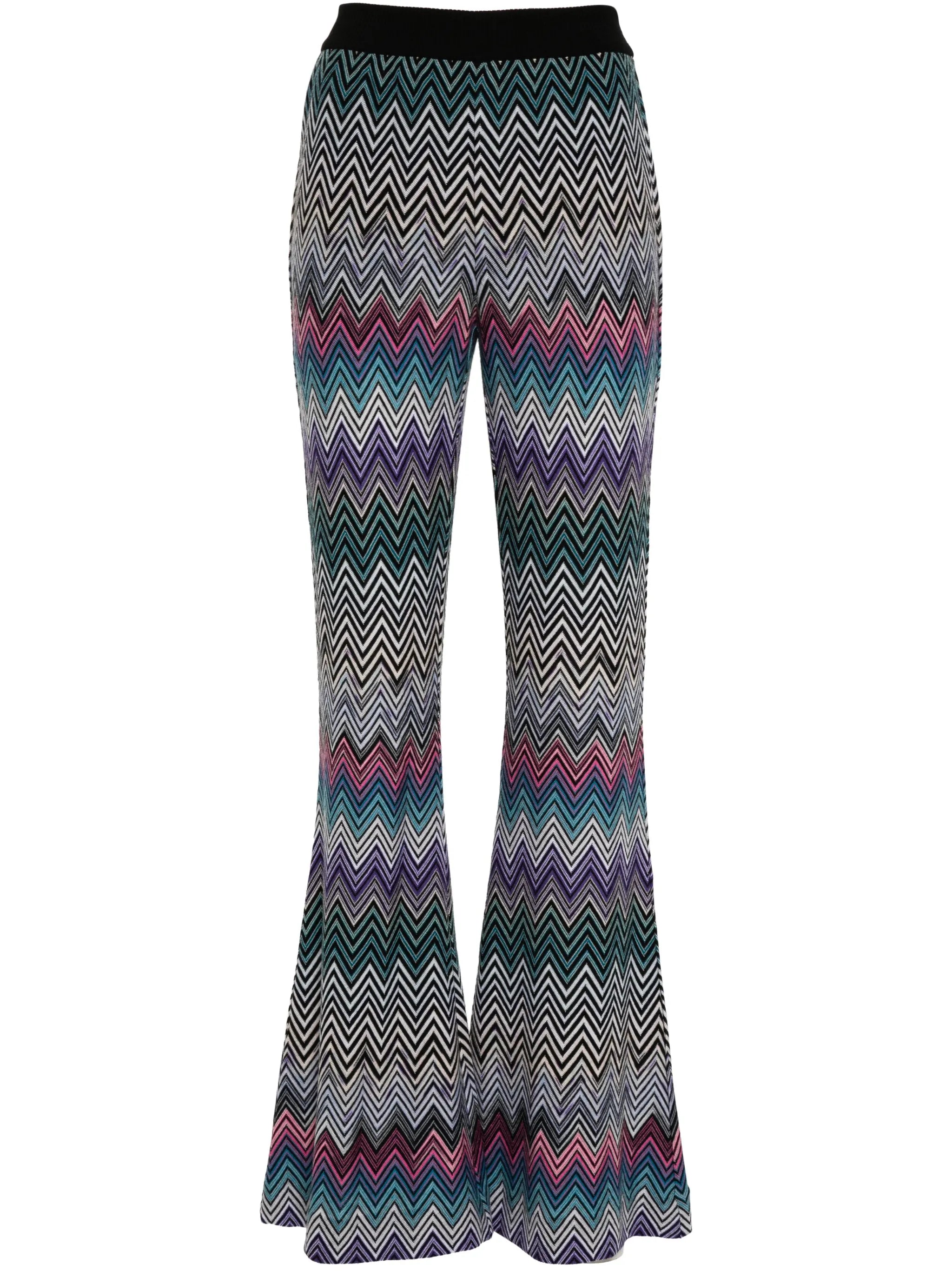 zigzag woven wool flared trousers