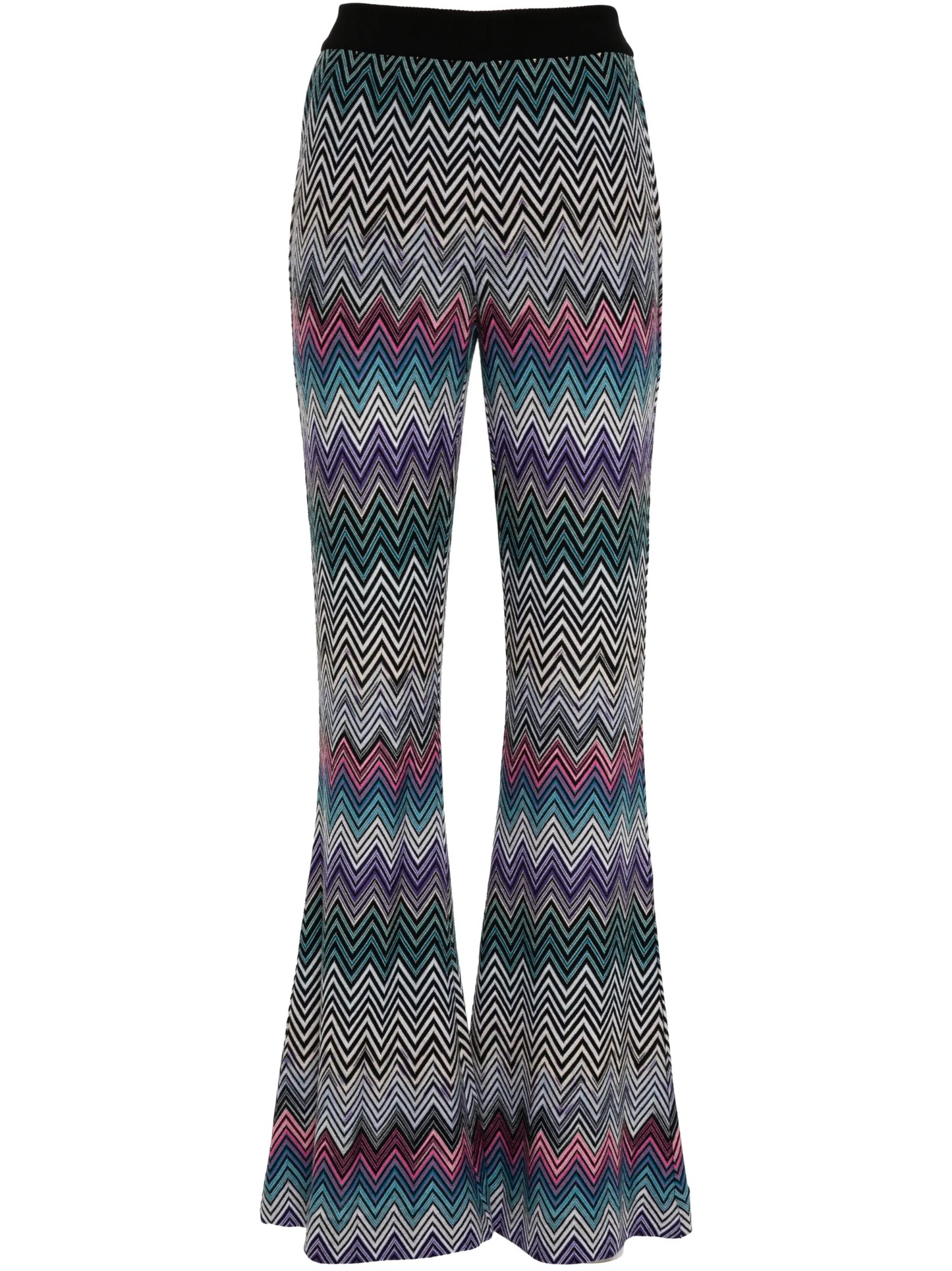 zigzag woven wool flared trousers