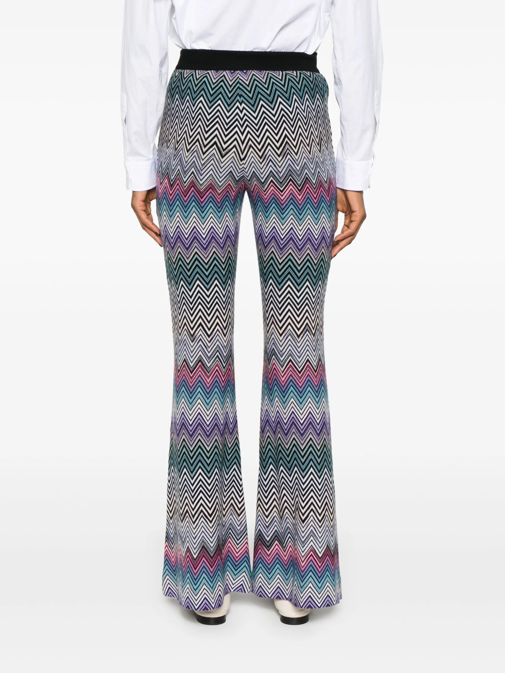 zigzag woven wool flared trousers