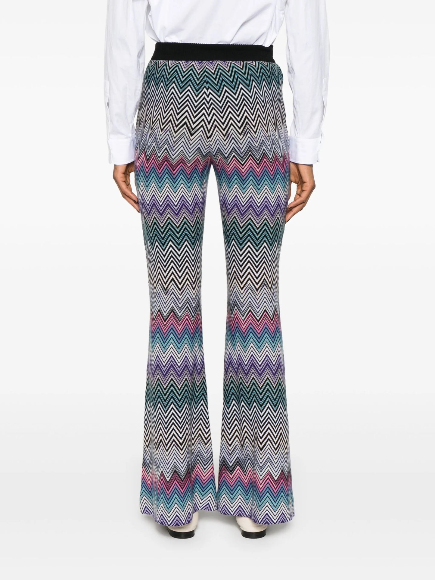 zigzag woven wool flared trousers