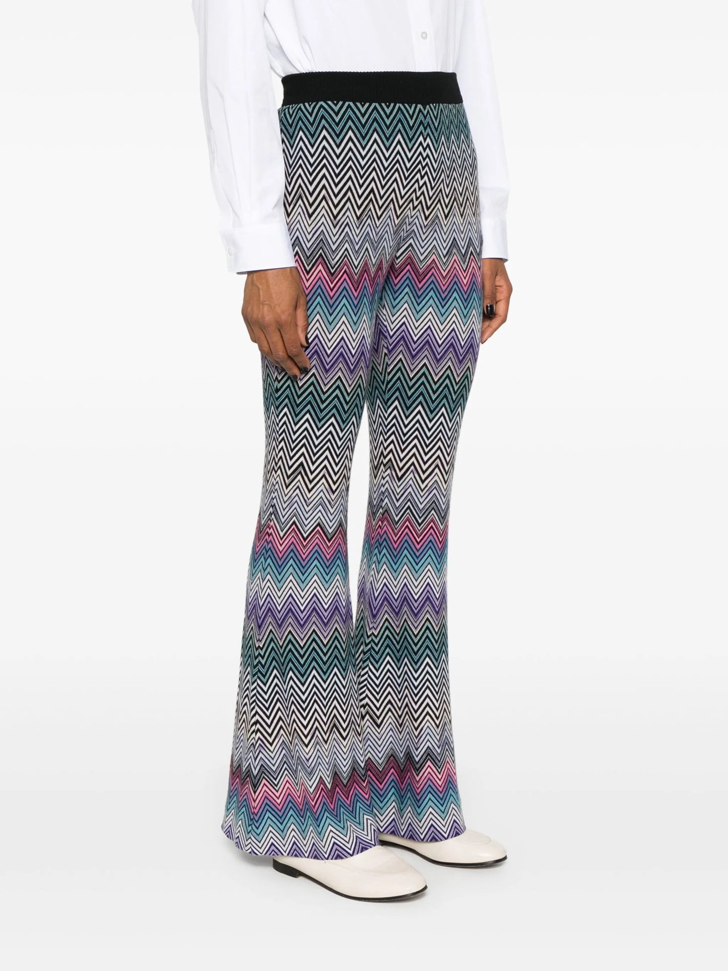 zigzag woven wool flared trousers