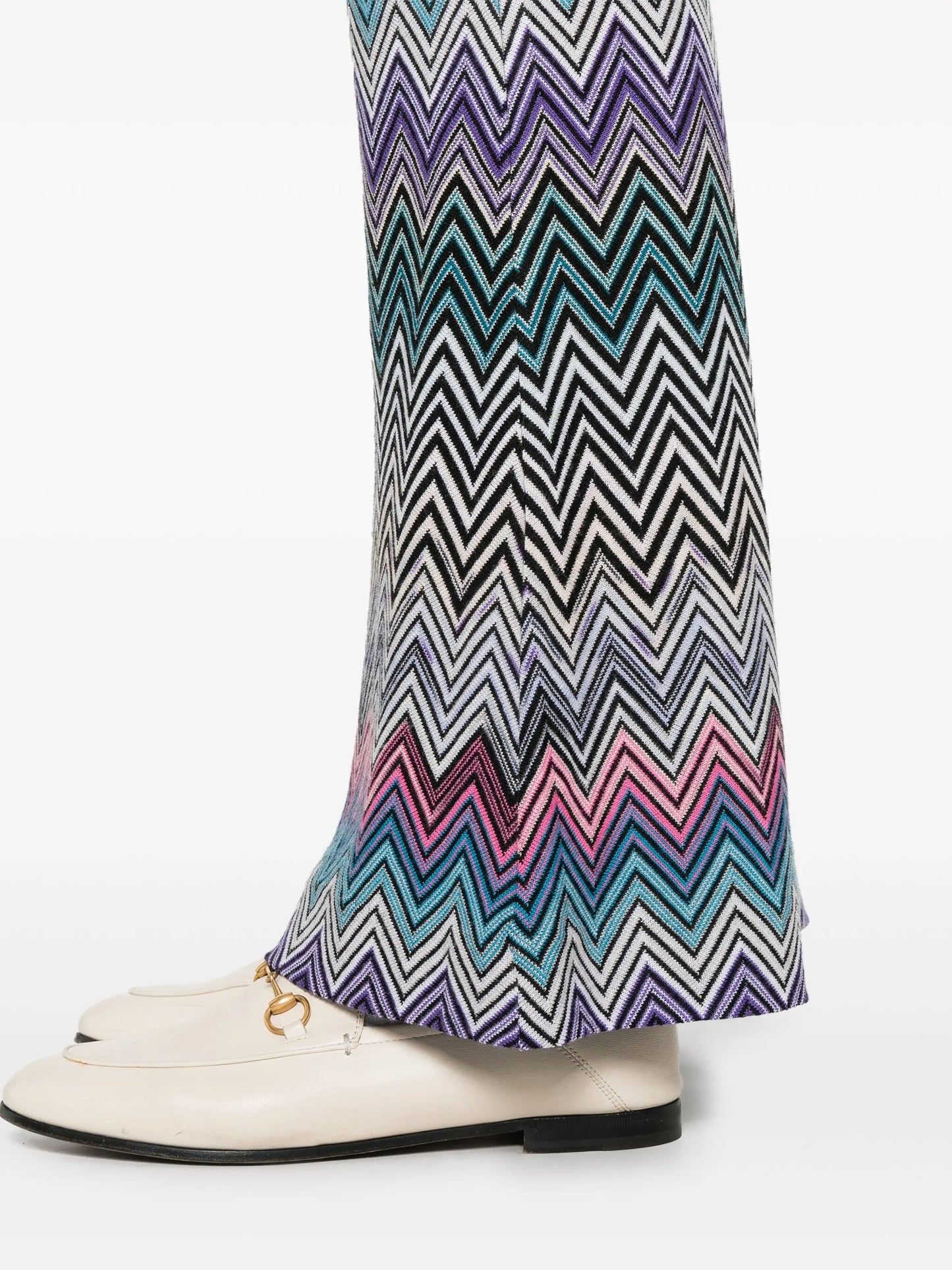 zigzag woven wool flared trousers